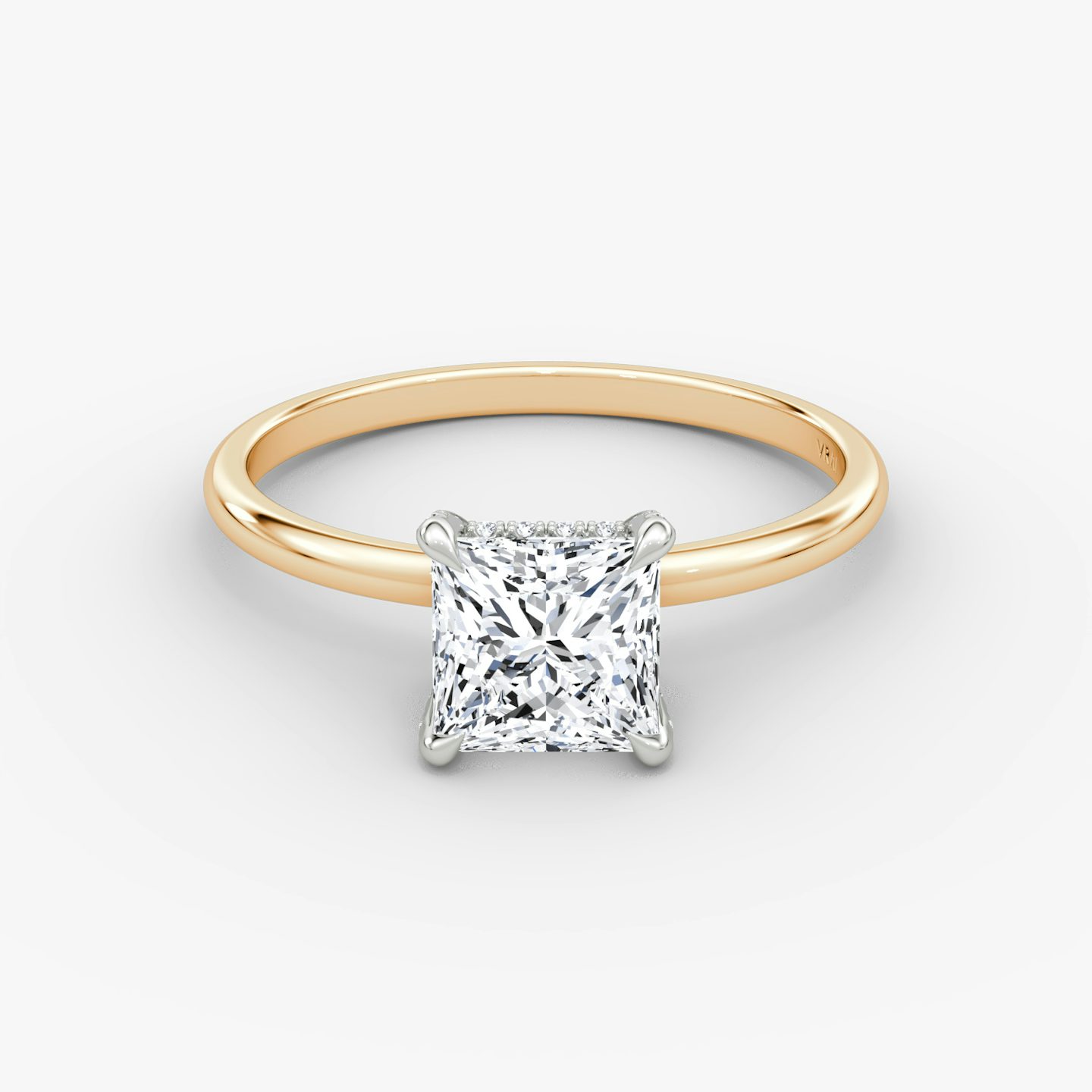 The Classic Hidden Halo | Princess | 14k | Rose Gold and Platinum | bandAccent: Plain | bandWidth: standard | prongStyle: Pavé | diamondOrientation: vertical | caratWeight: other