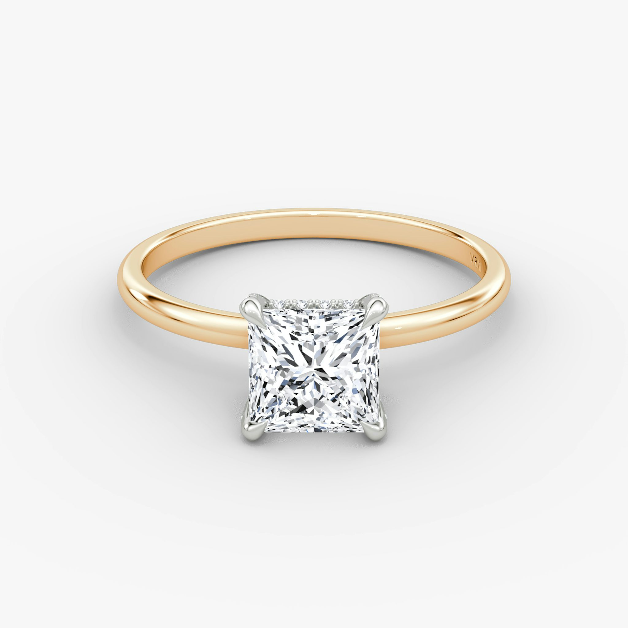 The Classic Hidden Halo | Princess | 14k | Rose Gold and Platinum | bandAccent: Plain | bandWidth: standard | prongStyle: Pavé | diamondOrientation: vertical | caratWeight: other