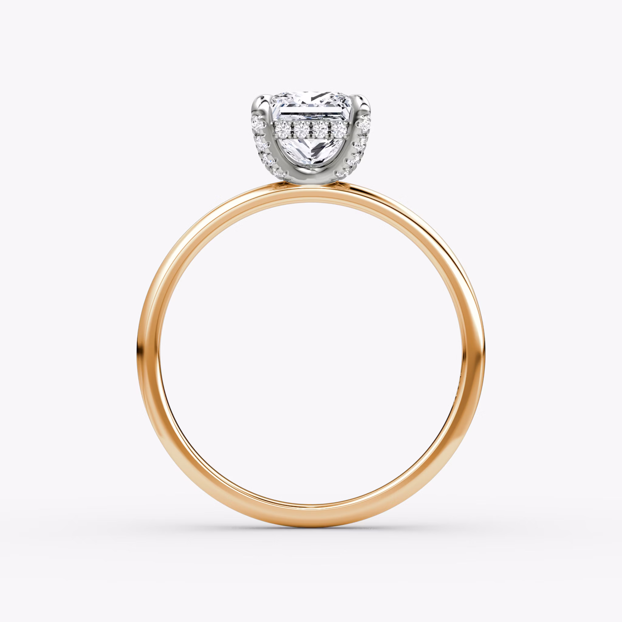 The Classic Hidden Halo | Princess | 14k | Rose Gold and Platinum | bandAccent: Plain | bandWidth: standard | prongStyle: Pavé | diamondOrientation: vertical | caratWeight: other