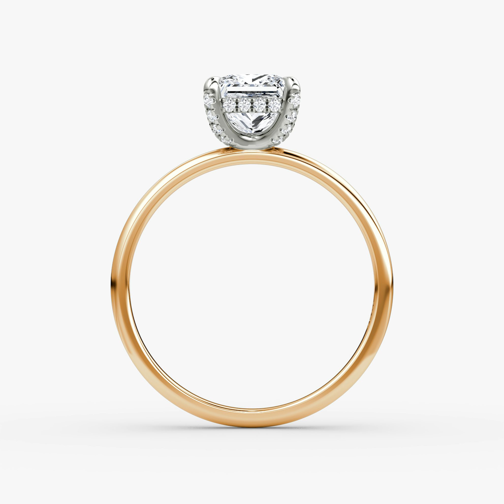 The Classic Hidden Halo | Princess | 14k | Rose Gold and Platinum | bandAccent: Plain | bandWidth: standard | prongStyle: Pavé | diamondOrientation: vertical | caratWeight: other