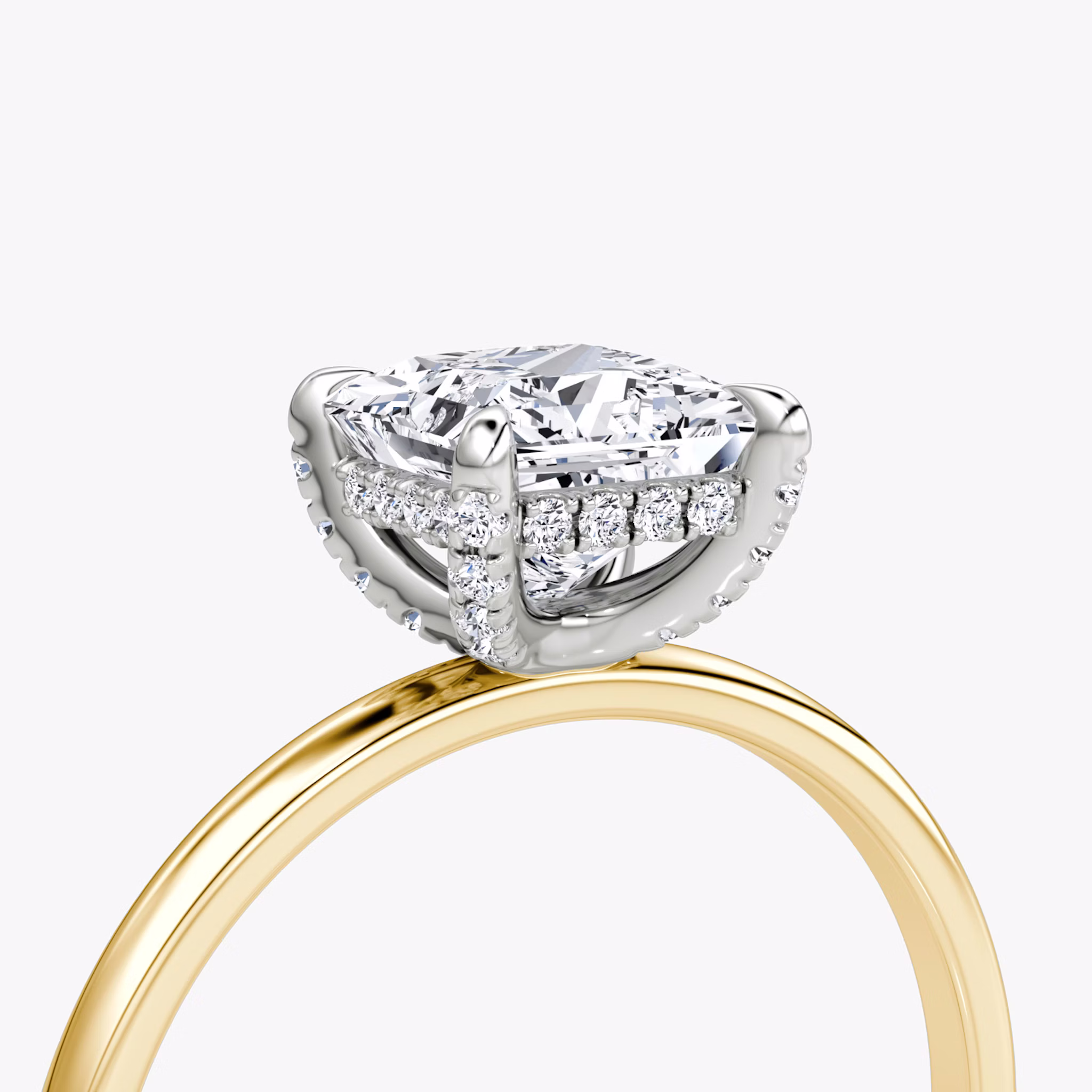 The Classic Hidden Halo | Princess | 18k | Yellow Gold and Platinum | bandAccent: Plain | bandWidth: standard | prongStyle: Pavé | diamondOrientation: vertical | caratWeight: other