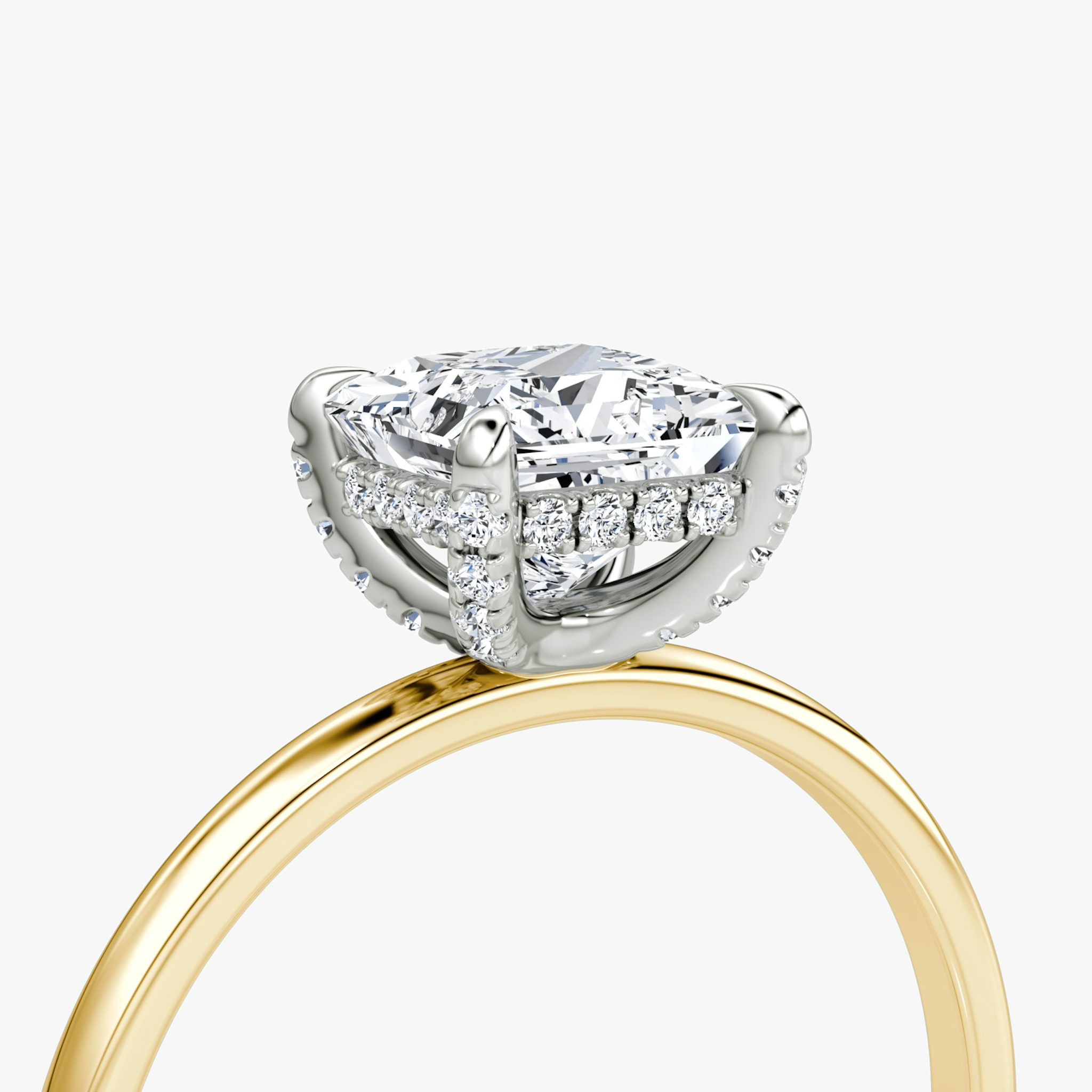 The Classic Hidden Halo | Princess | 18k | Yellow Gold and Platinum | bandAccent: Plain | bandWidth: standard | prongStyle: Pavé | diamondOrientation: vertical | caratWeight: other