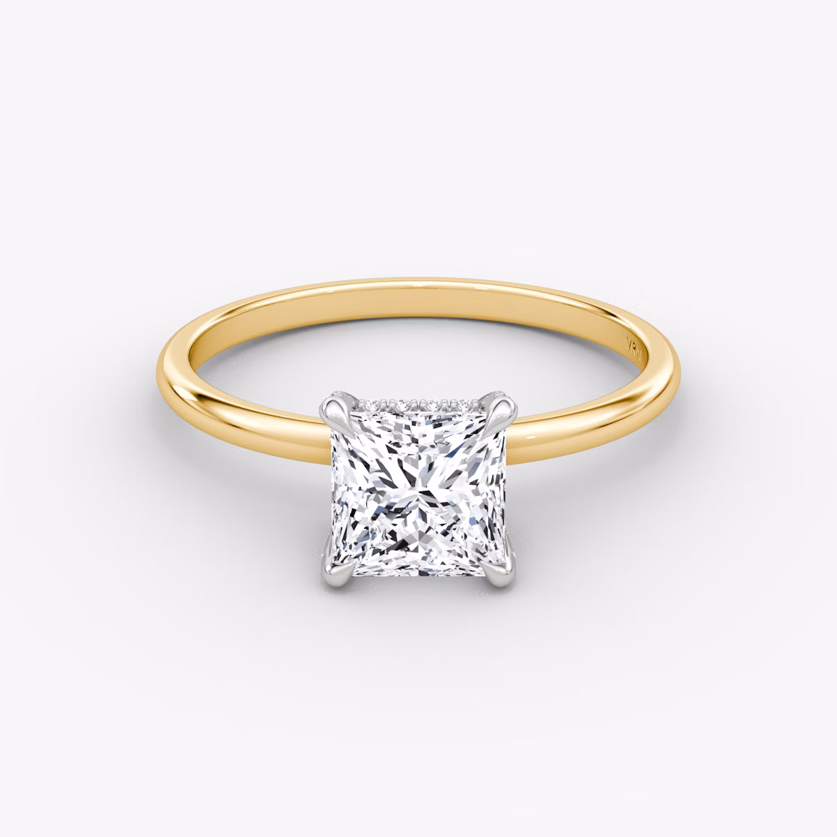 The Classic Hidden Halo | Princess | 18k | Yellow Gold and Platinum | bandAccent: Plain | bandWidth: standard | prongStyle: Pavé | diamondOrientation: vertical | caratWeight: other