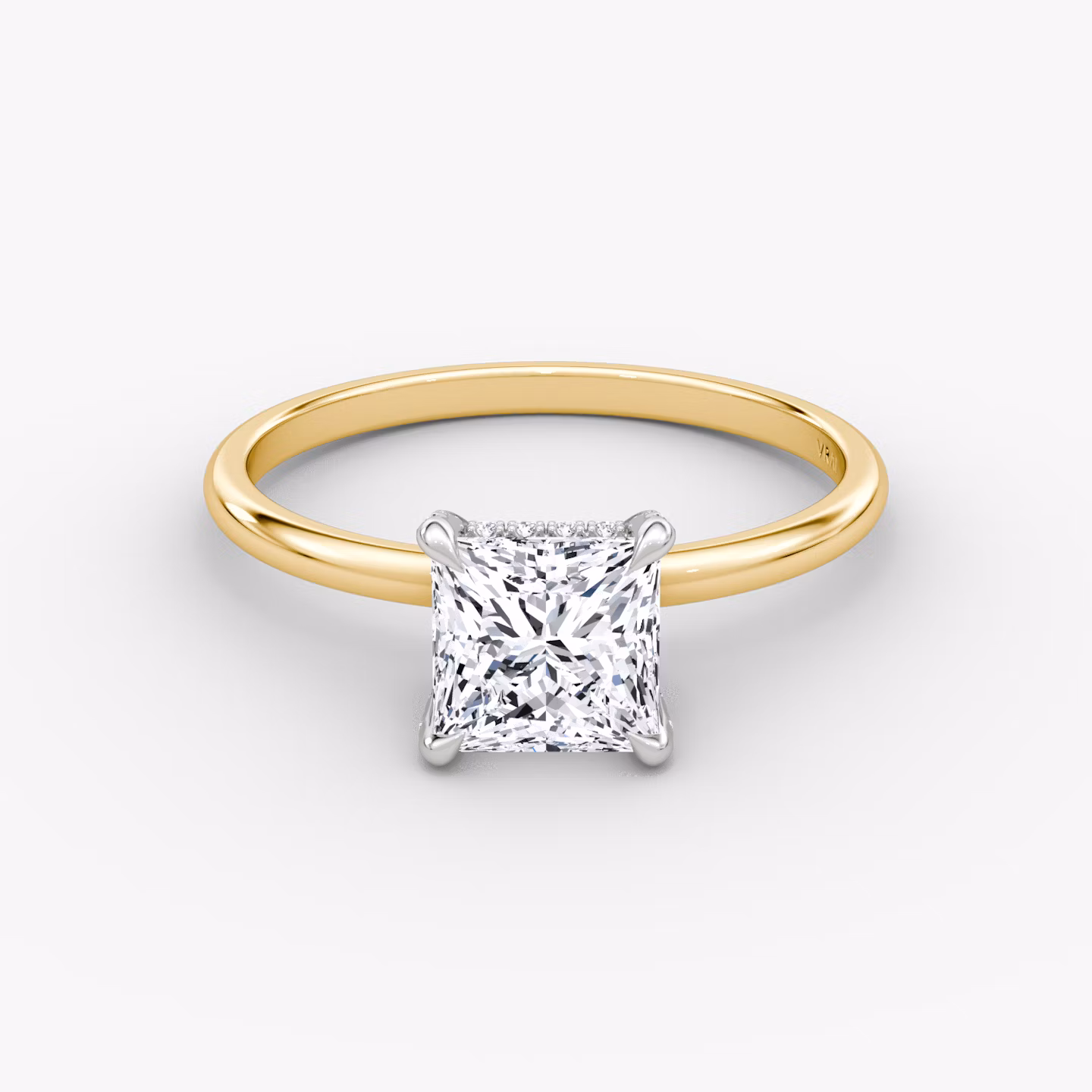 The Classic Hidden Halo | Princess | 18k | Yellow Gold and Platinum | bandAccent: Plain | bandWidth: standard | prongStyle: Pavé | diamondOrientation: vertical | caratWeight: other