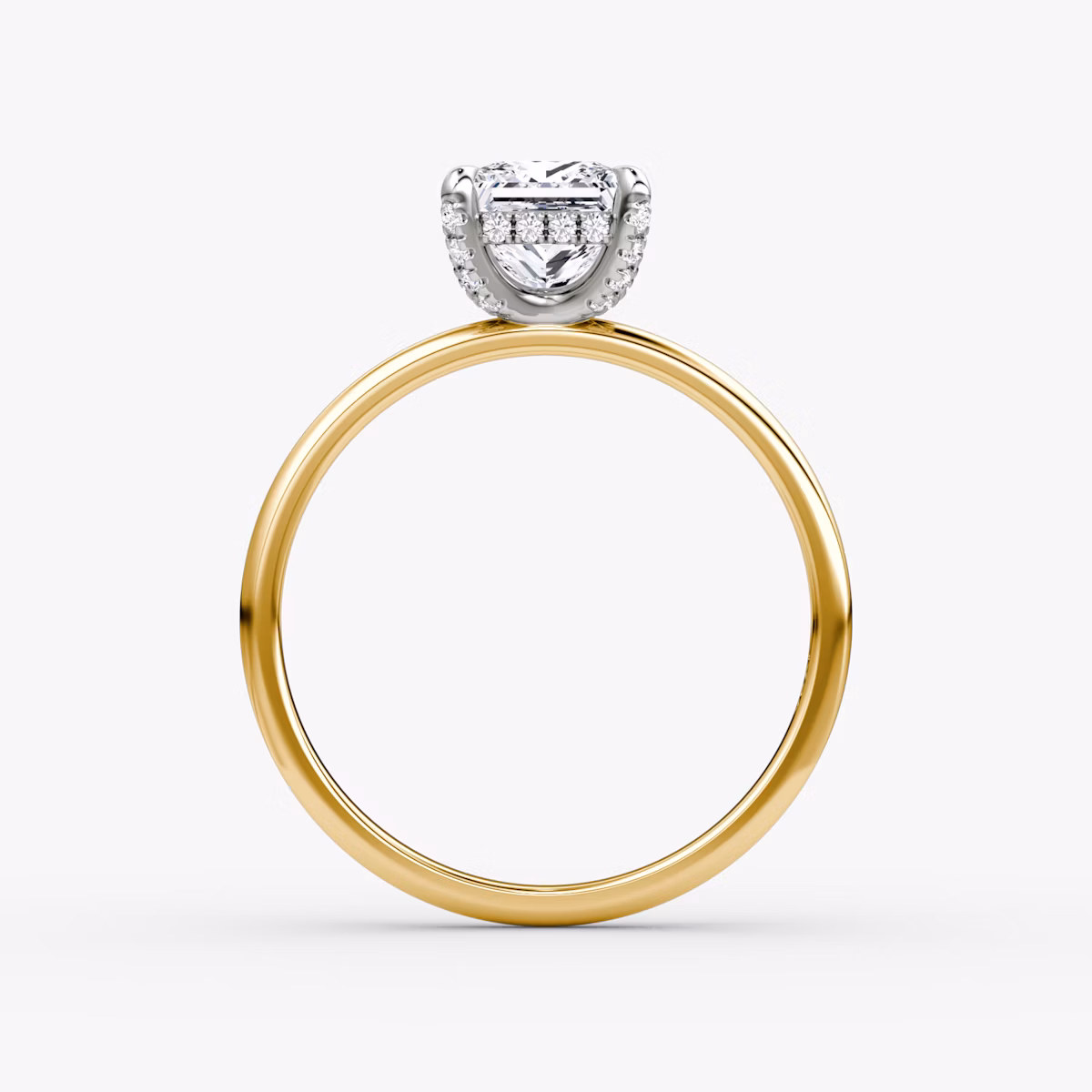 The Classic Hidden Halo | Princess | 18k | Yellow Gold and Platinum | bandAccent: Plain | bandWidth: standard | prongStyle: Pavé | diamondOrientation: vertical | caratWeight: other