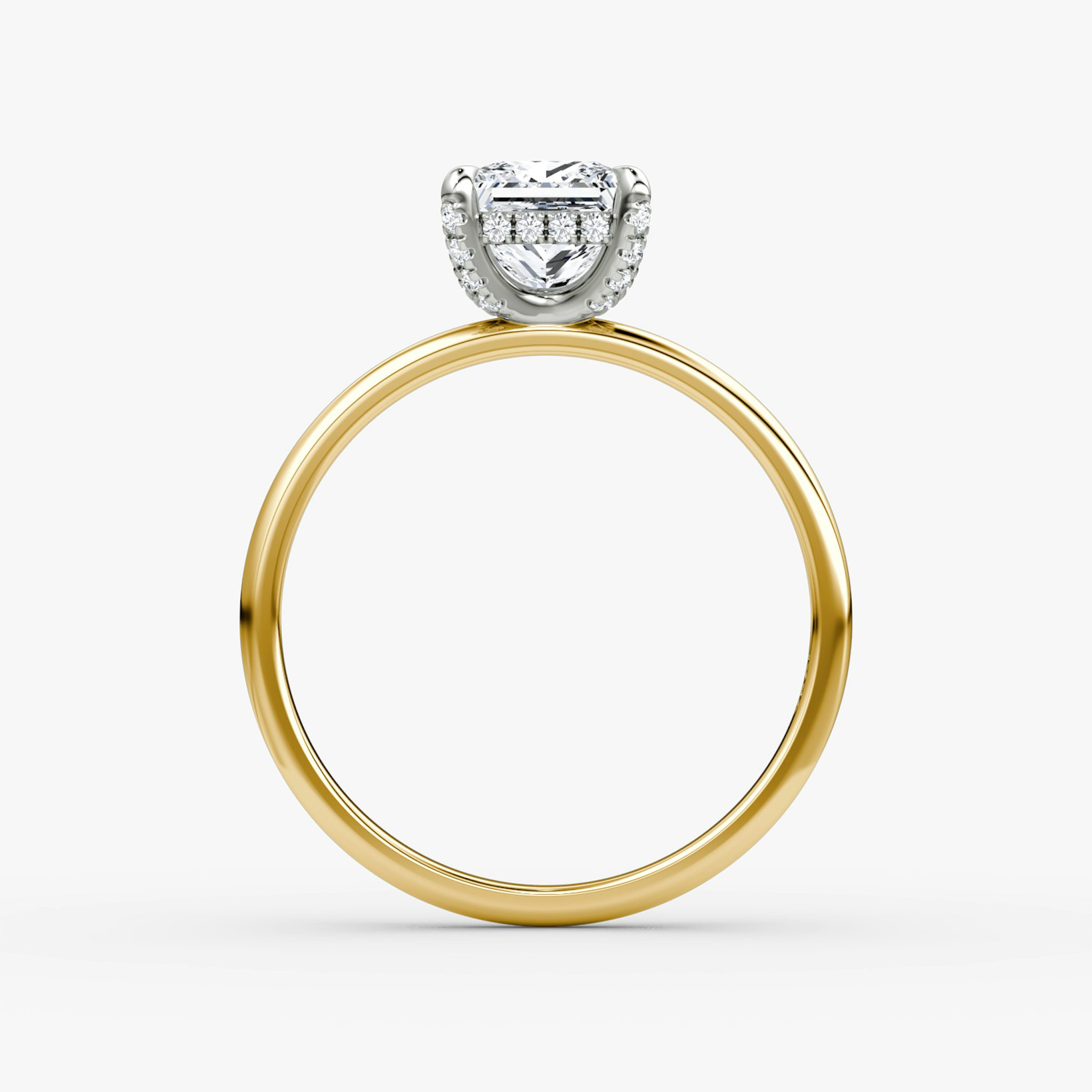 The Classic Hidden Halo | Princess | 18k | Yellow Gold and Platinum | bandAccent: Plain | bandWidth: standard | prongStyle: Pavé | diamondOrientation: vertical | caratWeight: other