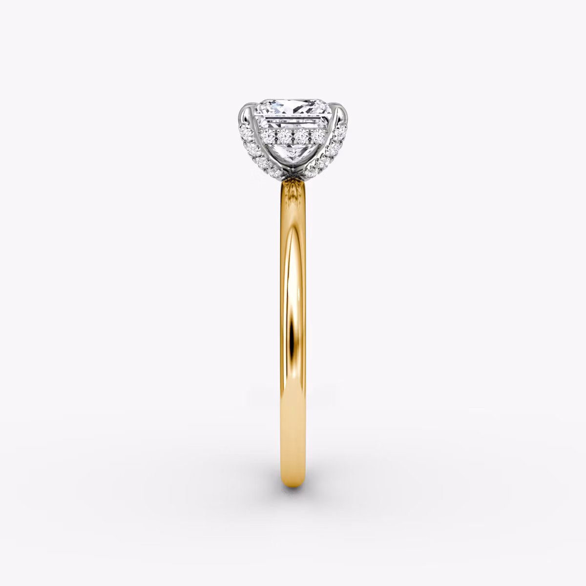 The Classic Hidden Halo | Princess | 18k | Yellow Gold and Platinum | bandAccent: Plain | bandWidth: standard | prongStyle: Pavé | diamondOrientation: vertical | caratWeight: other