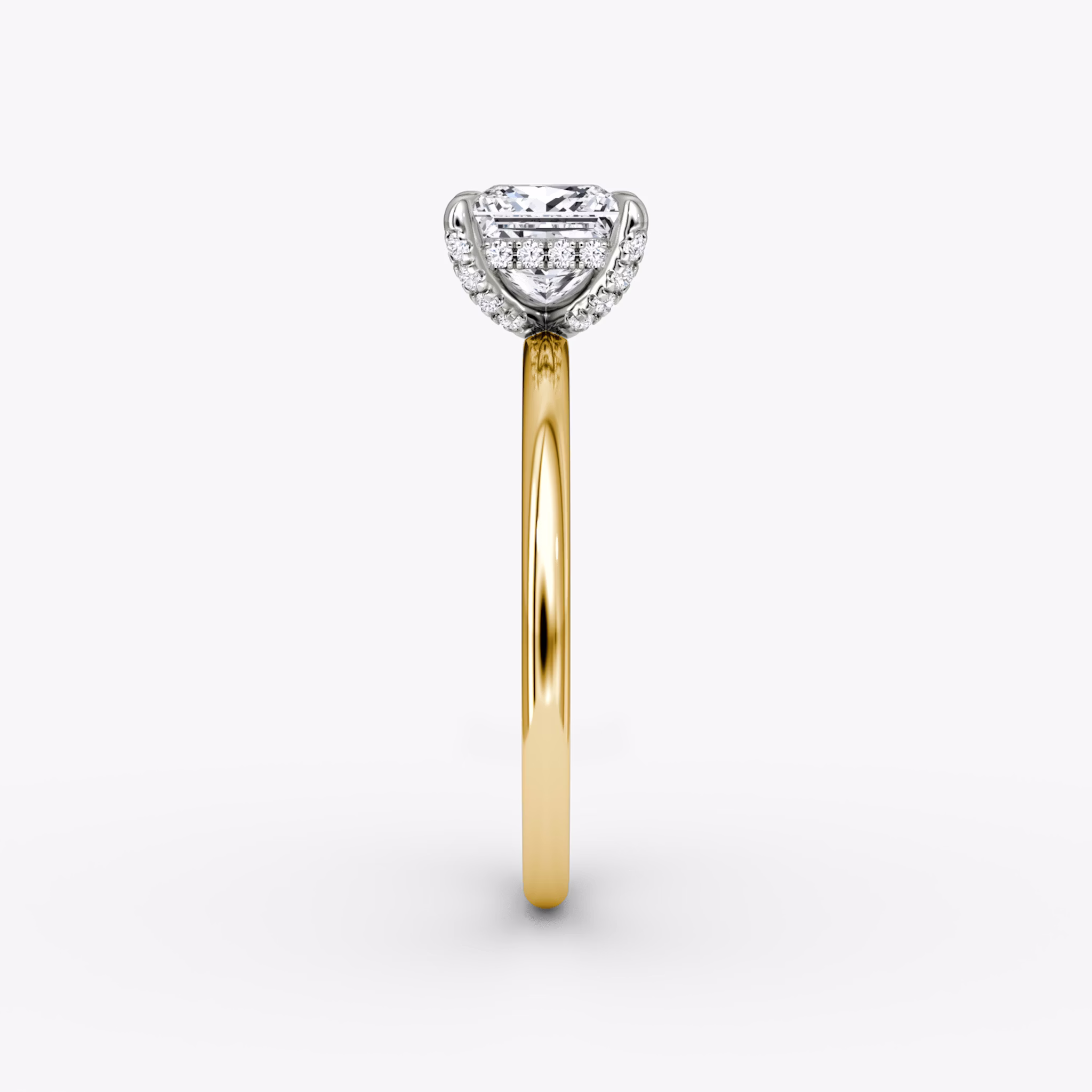 The Classic Hidden Halo | Princess | 18k | Yellow Gold and Platinum | bandAccent: Plain | bandWidth: standard | prongStyle: Pavé | diamondOrientation: vertical | caratWeight: other