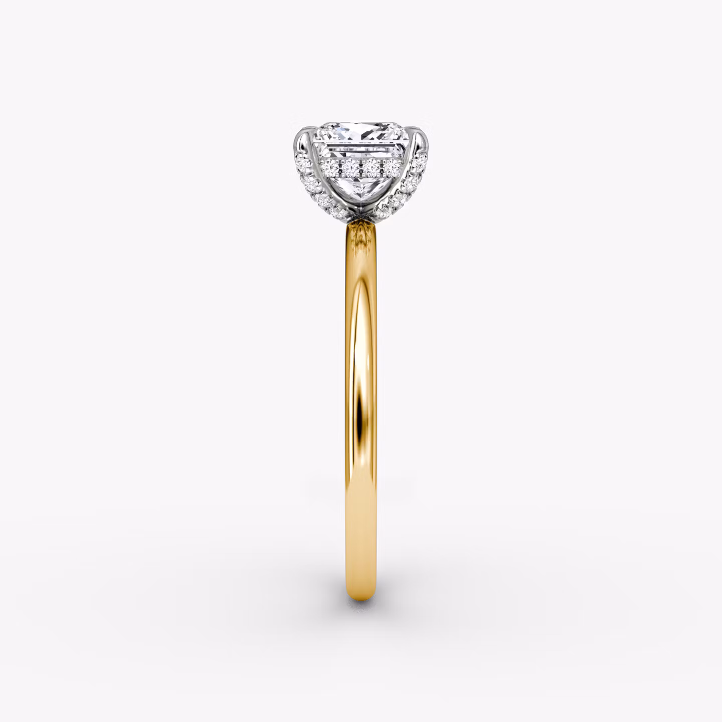 The Classic Hidden Halo | Princess | 18k | Yellow Gold and Platinum | bandAccent: Plain | bandWidth: standard | prongStyle: Pavé | diamondOrientation: vertical | caratWeight: other