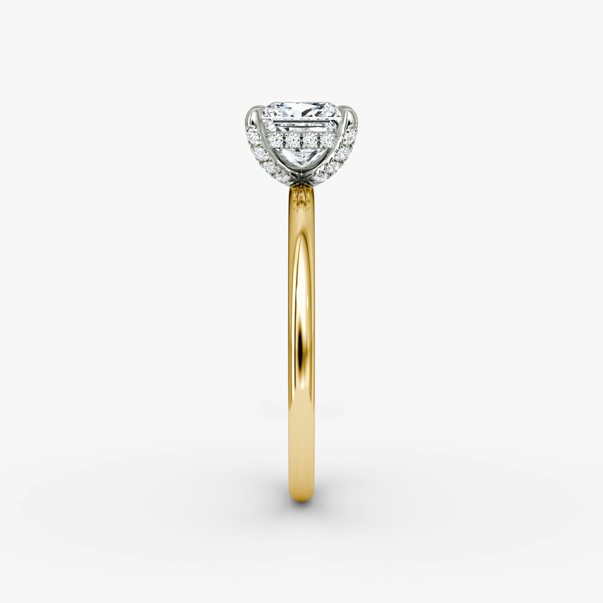 The Classic Hidden Halo | Princess | 18k | Yellow Gold and Platinum | bandAccent: Plain | bandWidth: standard | prongStyle: Pavé | diamondOrientation: vertical | caratWeight: other
