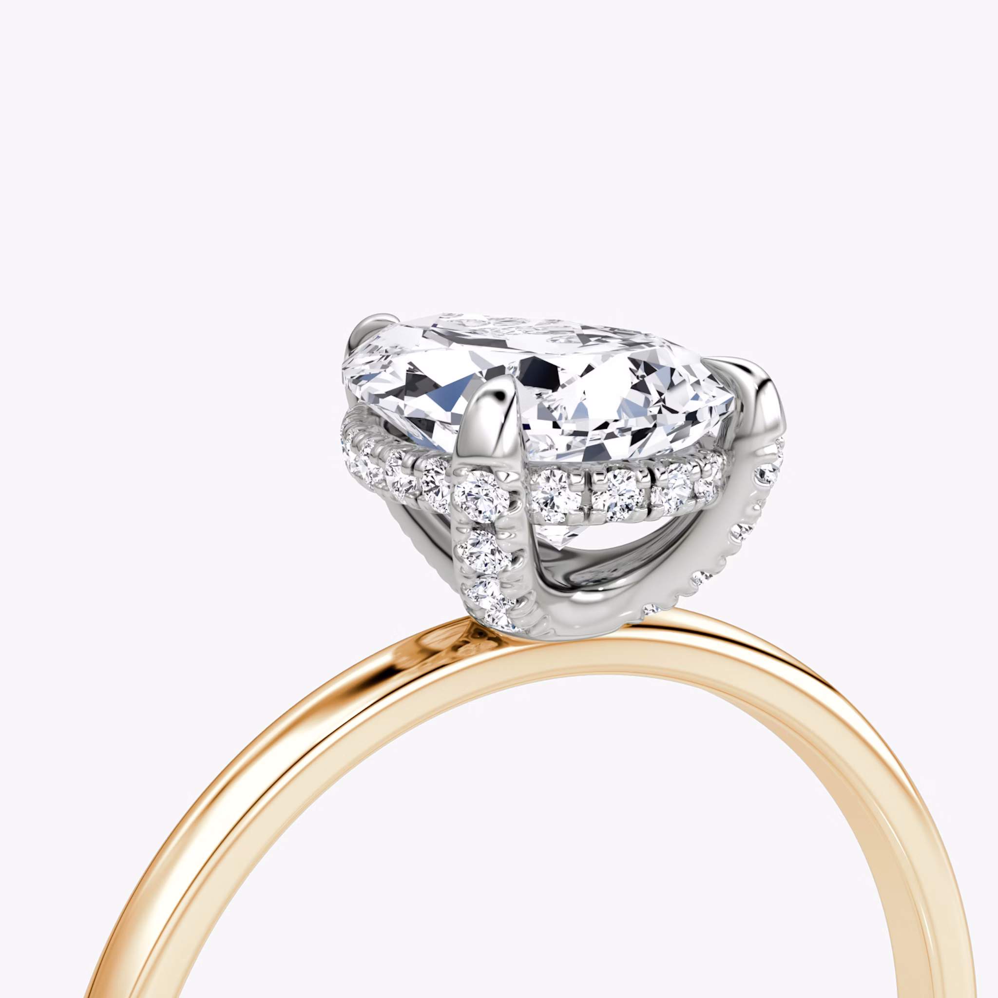 The Classic Hidden Halo | Pear | 14k | Rose Gold and Platinum | bandAccent: Plain | bandWidth: standard | prongStyle: Pavé | diamondOrientation: vertical | caratWeight: other