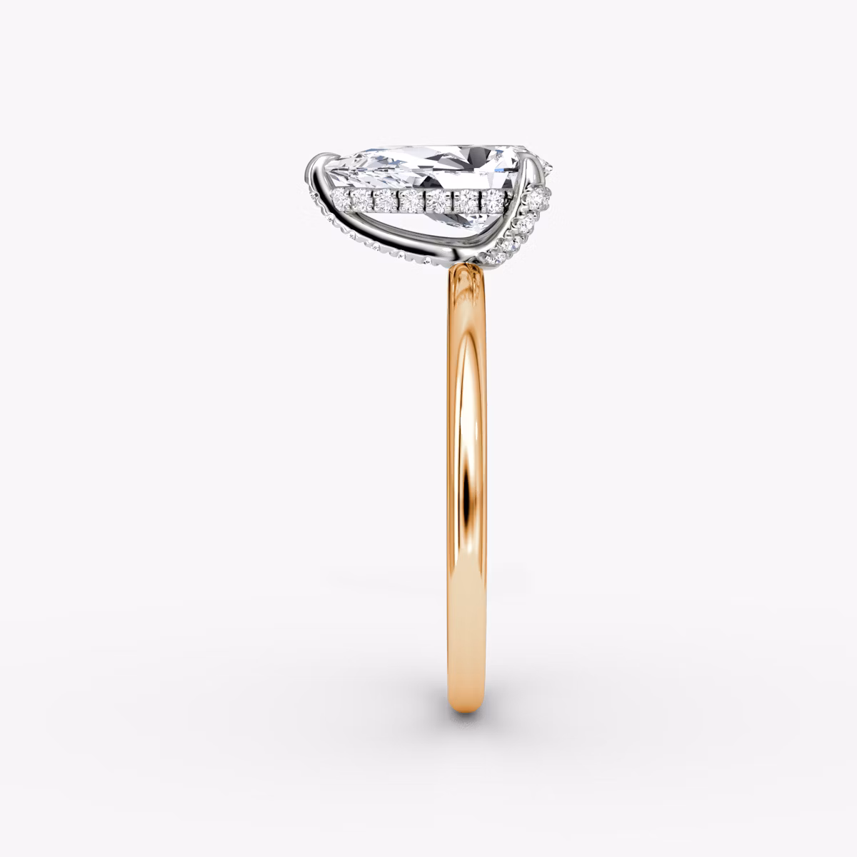 The Classic Hidden Halo | Pear | 14k | Rose Gold and Platinum | bandAccent: Plain | bandWidth: standard | prongStyle: Pavé | diamondOrientation: vertical | caratWeight: other