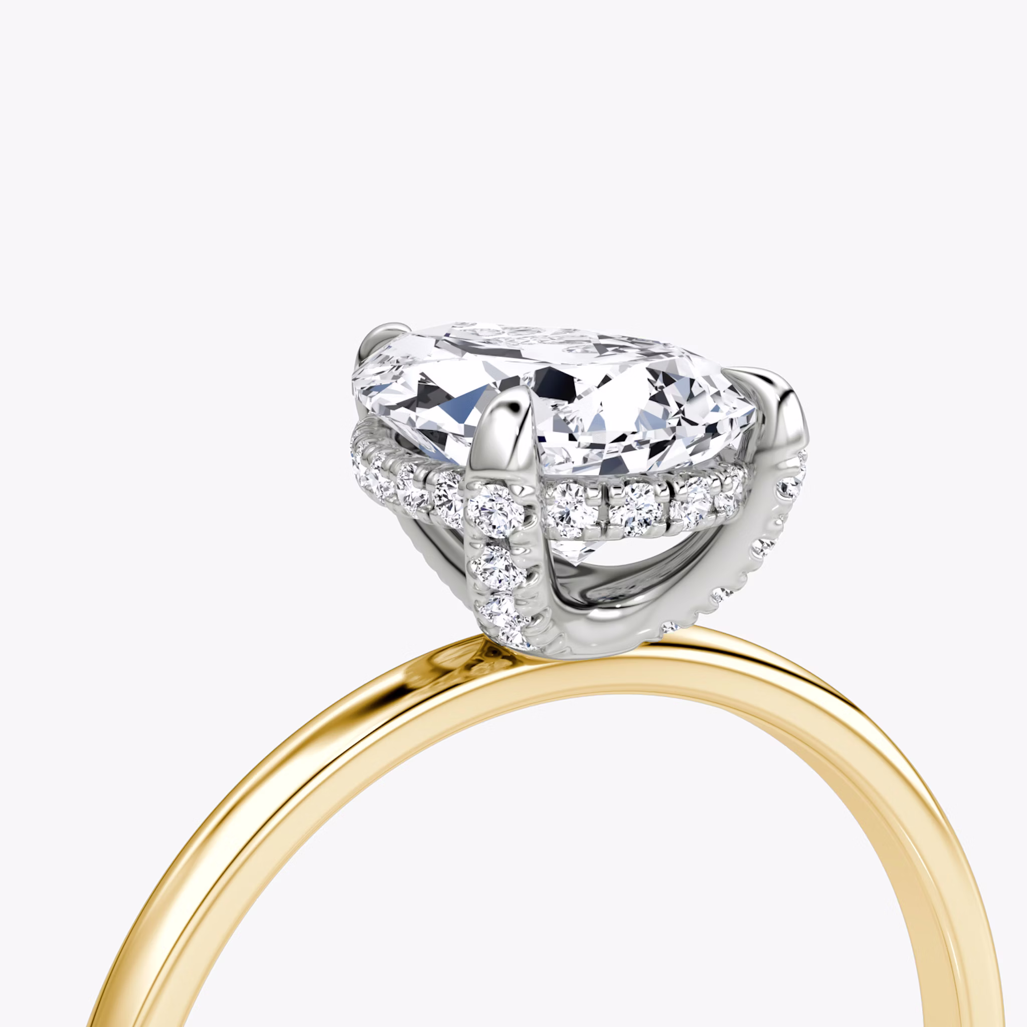 The Classic Hidden Halo | Pear | 18k | Yellow Gold and Platinum | bandAccent: Plain | bandWidth: standard | prongStyle: Pavé | diamondOrientation: vertical | caratWeight: other