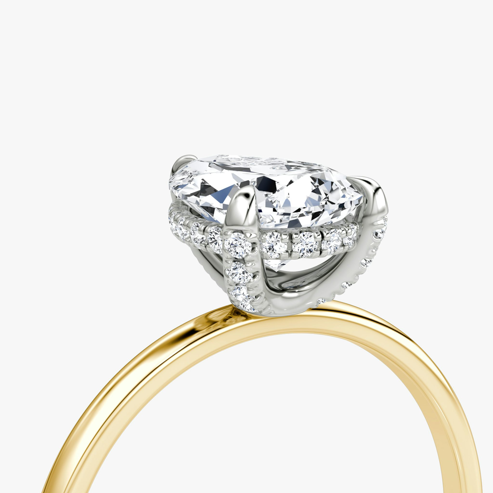 The Classic Hidden Halo | Pear | 18k | Yellow Gold and Platinum | bandAccent: Plain | bandWidth: standard | prongStyle: Pavé | diamondOrientation: vertical | caratWeight: other
