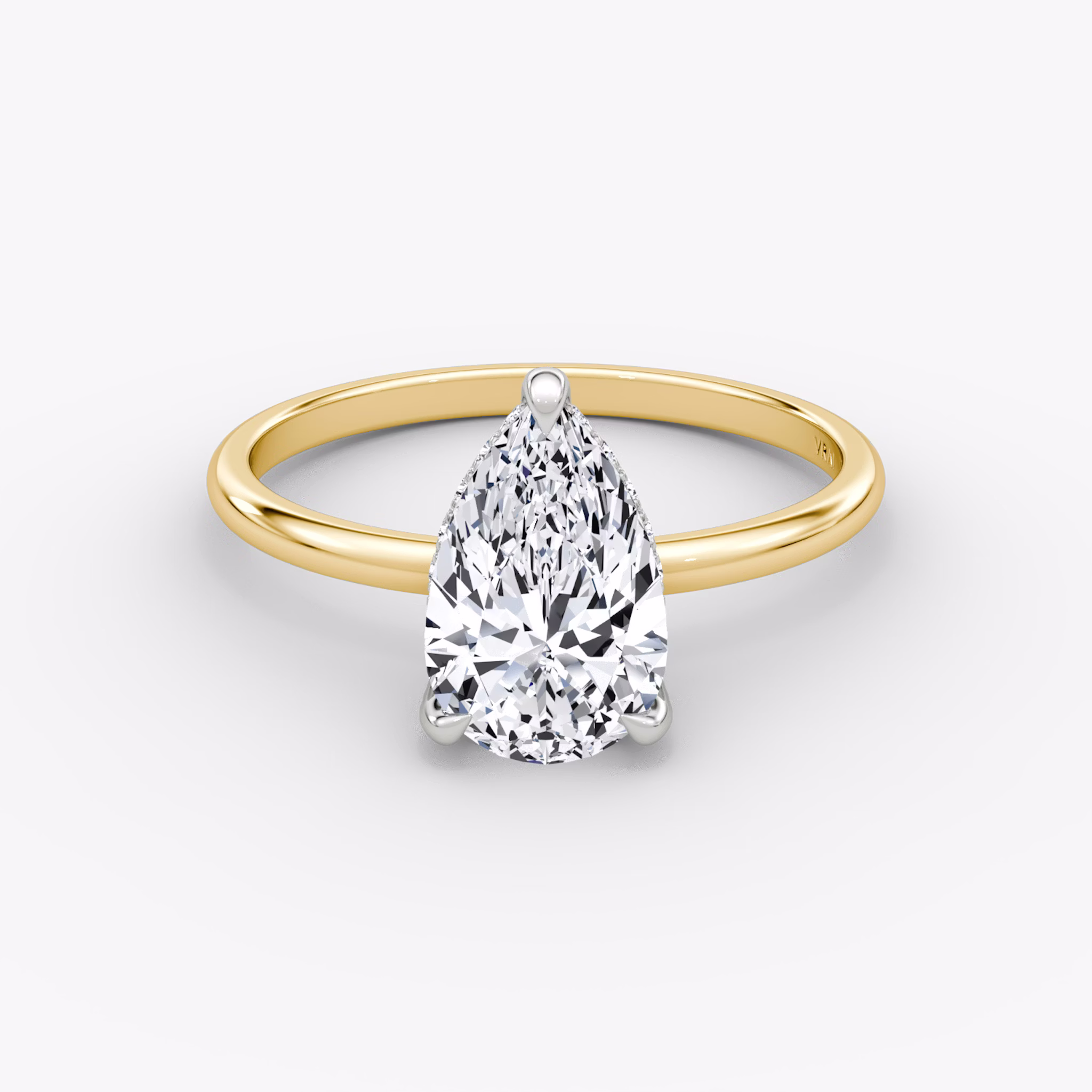 The Classic Hidden Halo | Pear | 18k | Yellow Gold and Platinum | bandAccent: Plain | bandWidth: standard | prongStyle: Pavé | diamondOrientation: vertical | caratWeight: other