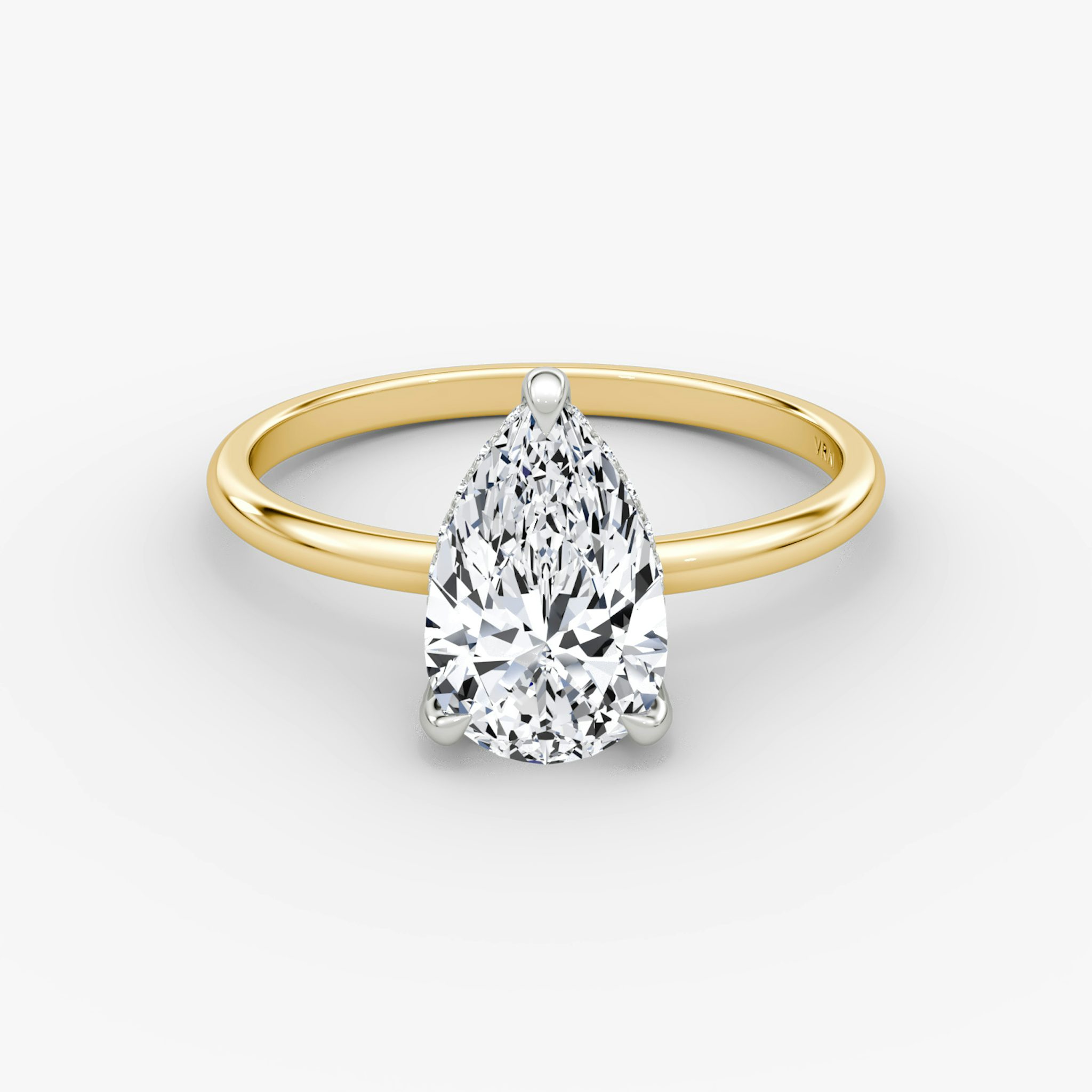 The Classic Hidden Halo | Pear | 18k | Yellow Gold and Platinum | bandAccent: Plain | bandWidth: standard | prongStyle: Pavé | diamondOrientation: vertical | caratWeight: other