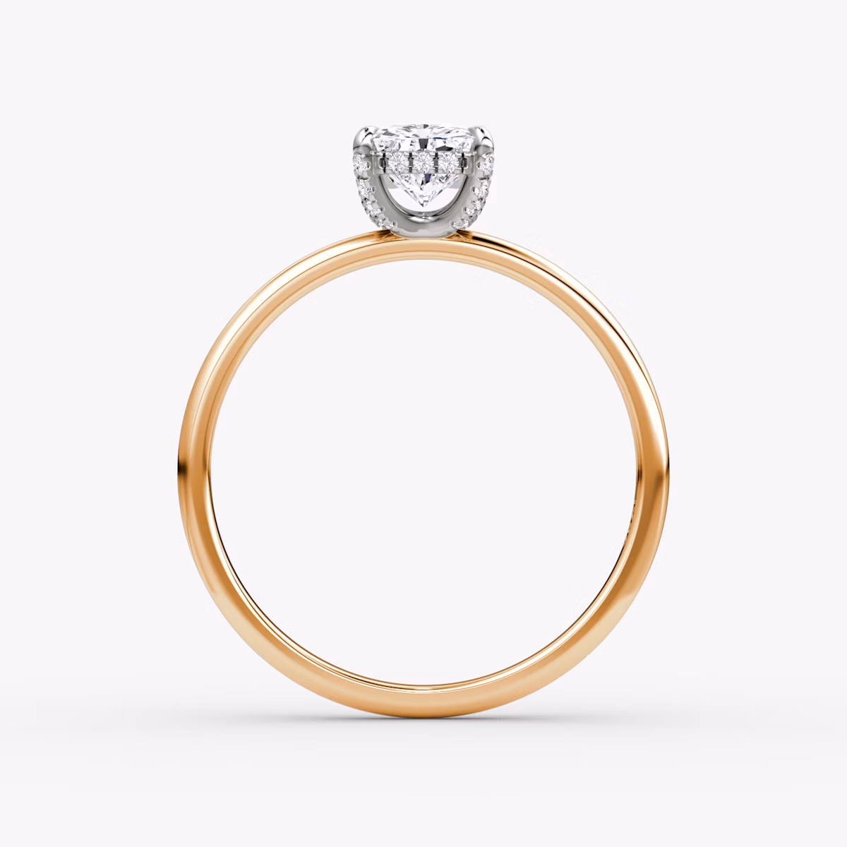 The Classic Hidden Halo | Radiant | 14k | Rose Gold and Platinum | bandAccent: Plain | bandWidth: standard | prongStyle: Pavé | diamondOrientation: vertical | caratWeight: other