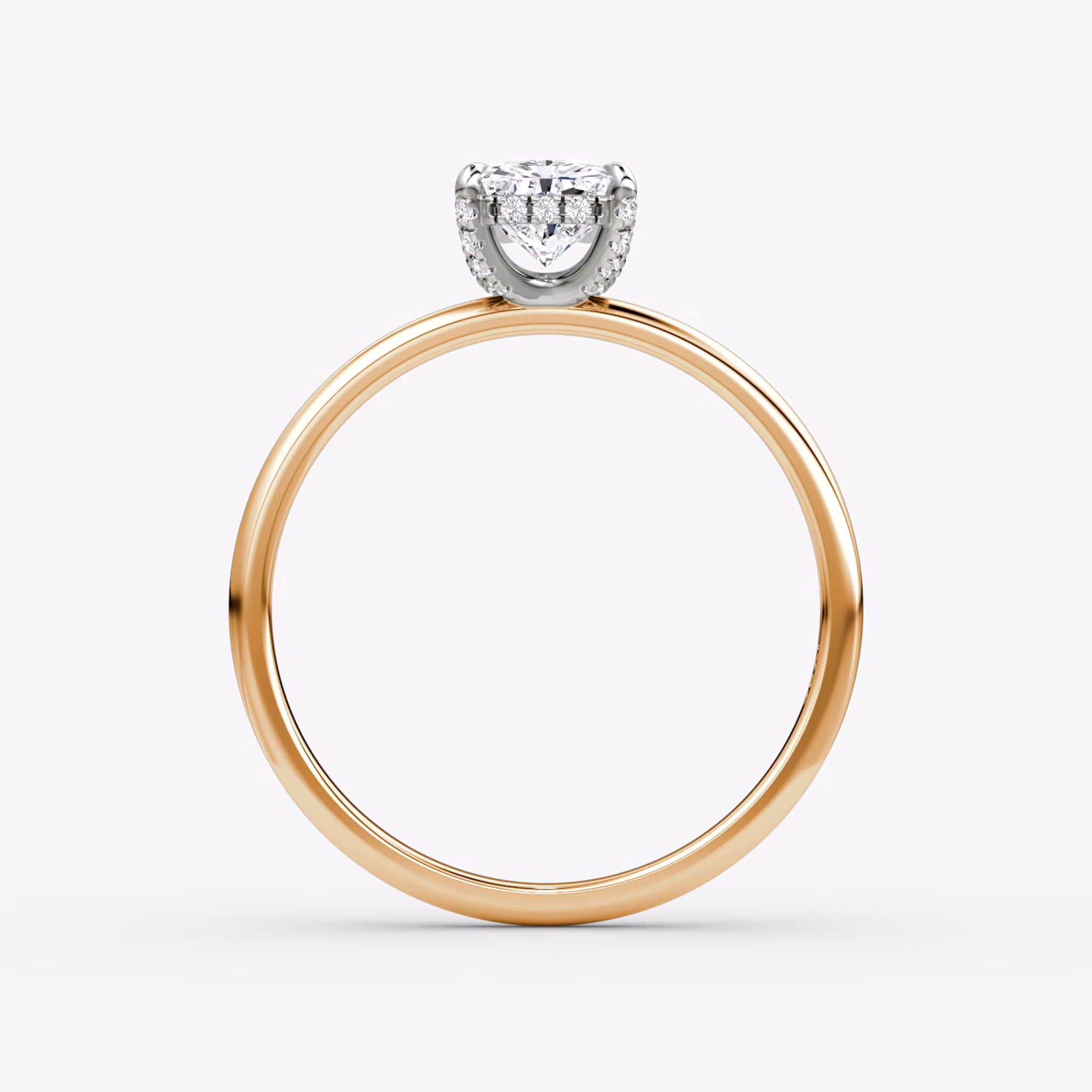 The Classic Hidden Halo | Radiant | 14k | Rose Gold and Platinum | bandAccent: Plain | bandWidth: standard | prongStyle: Pavé | diamondOrientation: vertical | caratWeight: other