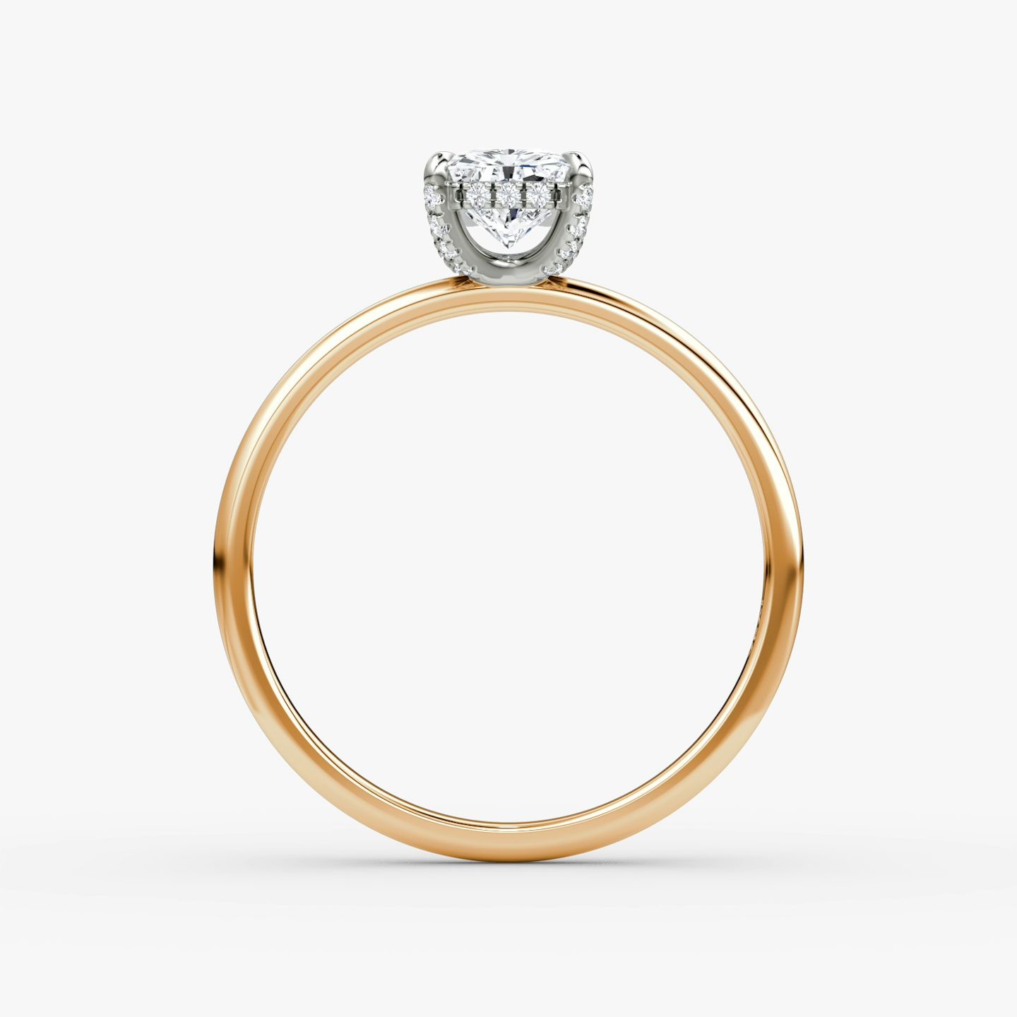 The Classic Hidden Halo | Radiant | 14k | Rose Gold and Platinum | bandAccent: Plain | bandWidth: standard | prongStyle: Pavé | diamondOrientation: vertical | caratWeight: other