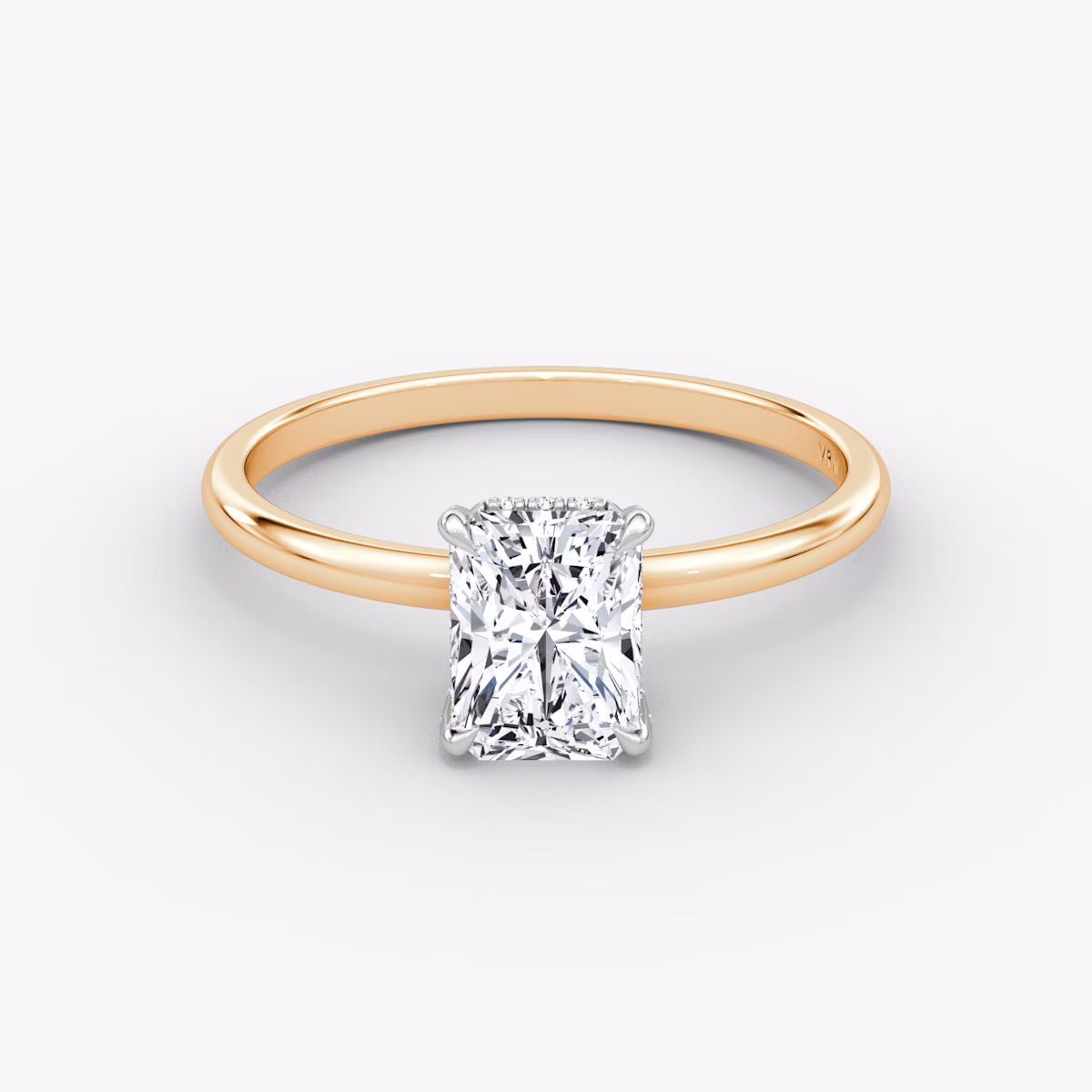 The Classic Hidden Halo | Radiant | 14k | Rose Gold and Platinum | bandAccent: Plain | bandWidth: standard | prongStyle: Pavé | diamondOrientation: vertical | caratWeight: other