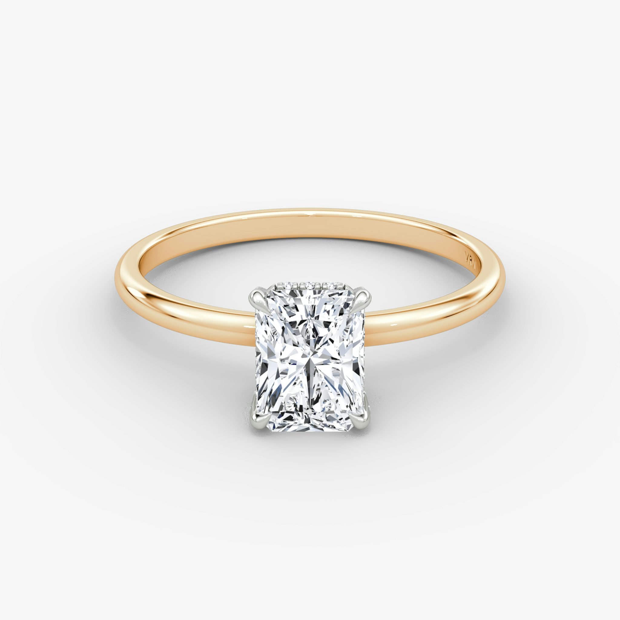 The Classic Hidden Halo | Radiant | 14k | Rose Gold and Platinum | bandAccent: Plain | bandWidth: standard | prongStyle: Pavé | diamondOrientation: vertical | caratWeight: other
