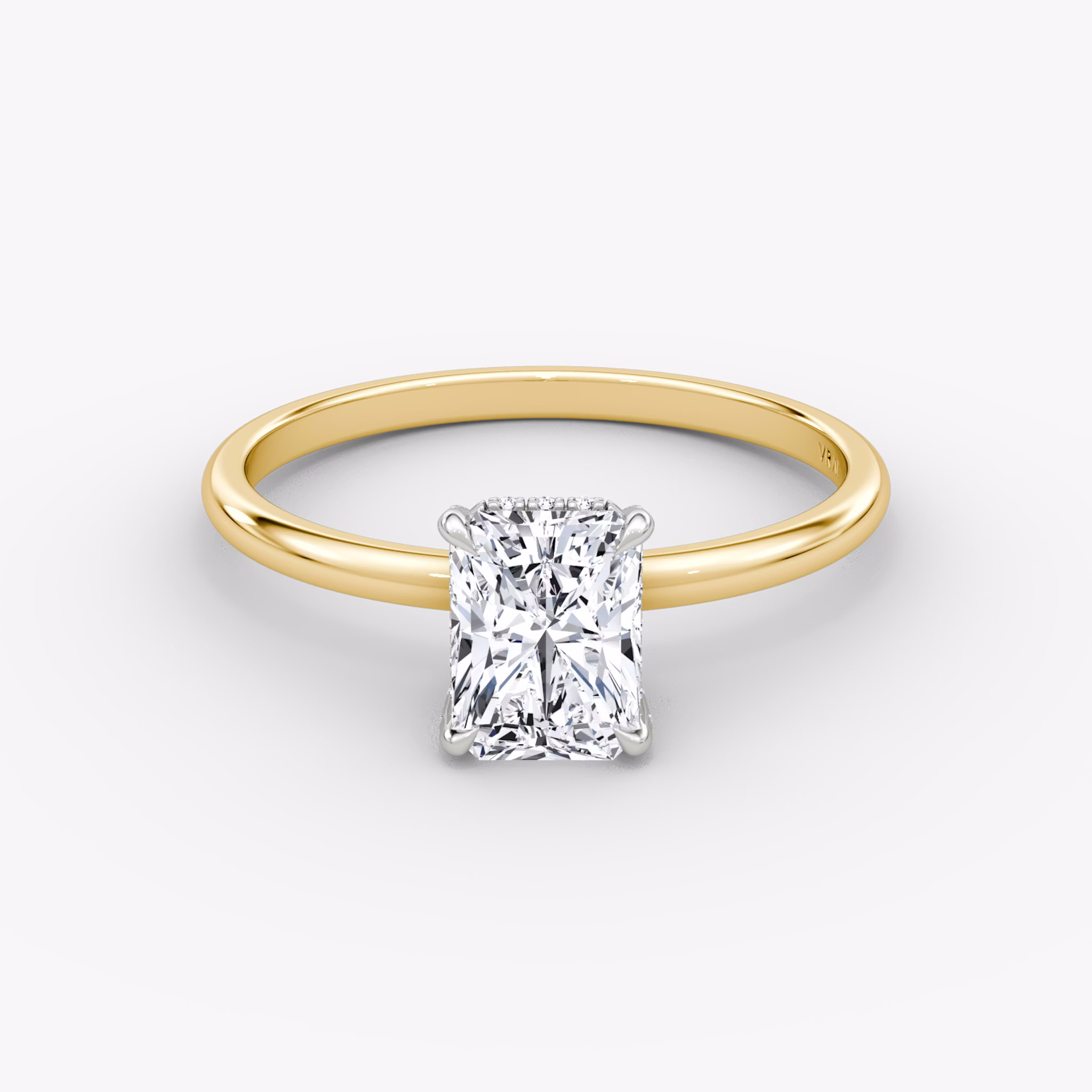 The Classic Hidden Halo | Radiant | 18k | Yellow Gold and Platinum | bandAccent: Plain | bandWidth: standard | prongStyle: Pavé | diamondOrientation: vertical | caratWeight: other