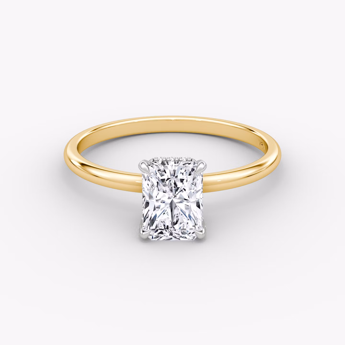 The Classic Hidden Halo | Radiant | 18k | Yellow Gold and Platinum | bandAccent: Plain | bandWidth: standard | prongStyle: Pavé | diamondOrientation: vertical | caratWeight: other