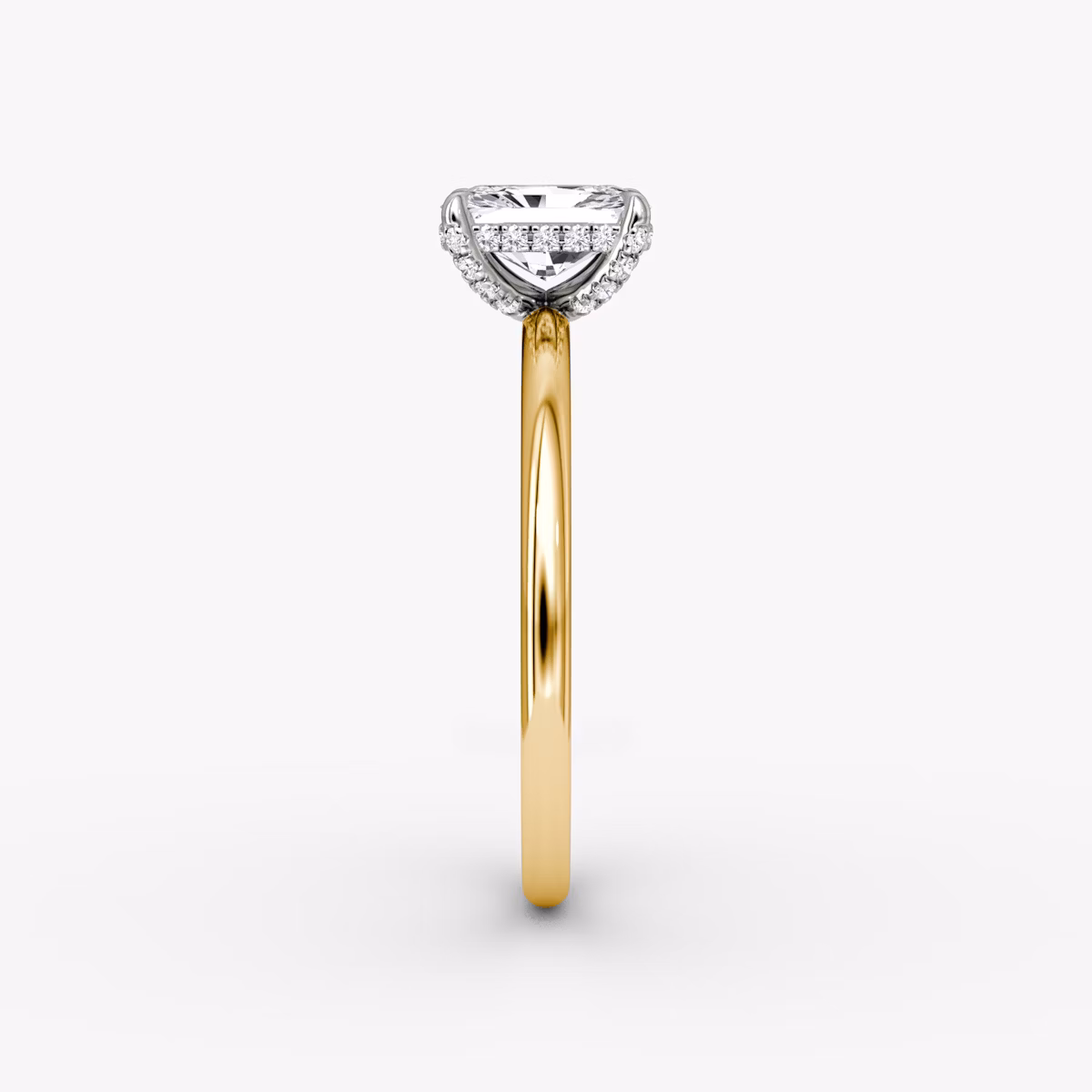 The Classic Hidden Halo | Radiant | 18k | Yellow Gold and Platinum | bandAccent: Plain | bandWidth: standard | prongStyle: Pavé | diamondOrientation: vertical | caratWeight: other