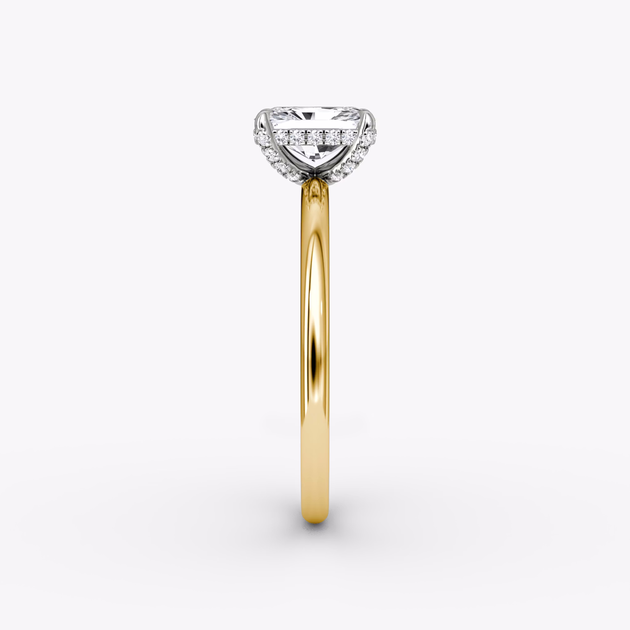 The Classic Hidden Halo | Radiant | 18k | Yellow Gold and Platinum | bandAccent: Plain | bandWidth: standard | prongStyle: Pavé | diamondOrientation: vertical | caratWeight: other
