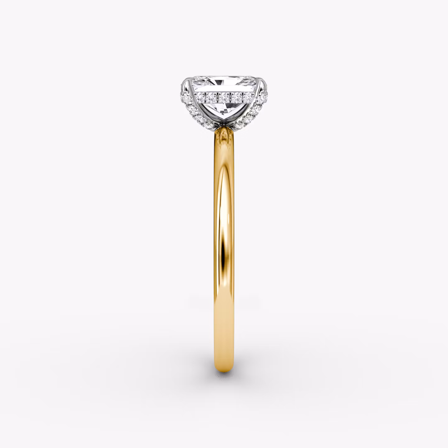 The Classic Hidden Halo | Radiant | 18k | Yellow Gold and Platinum | bandAccent: Plain | bandWidth: standard | prongStyle: Pavé | diamondOrientation: vertical | caratWeight: other