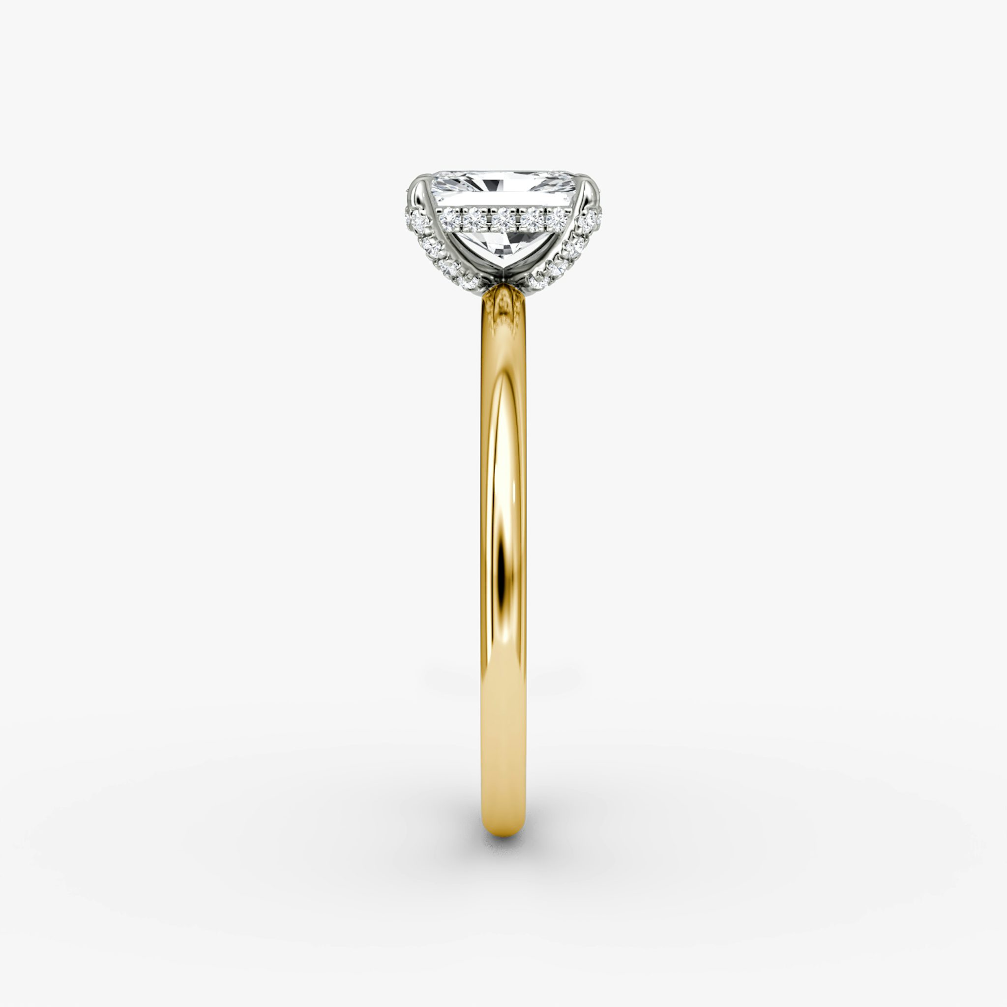 The Classic Hidden Halo | Radiant | 18k | Yellow Gold and Platinum | bandAccent: Plain | bandWidth: standard | prongStyle: Pavé | diamondOrientation: vertical | caratWeight: other
