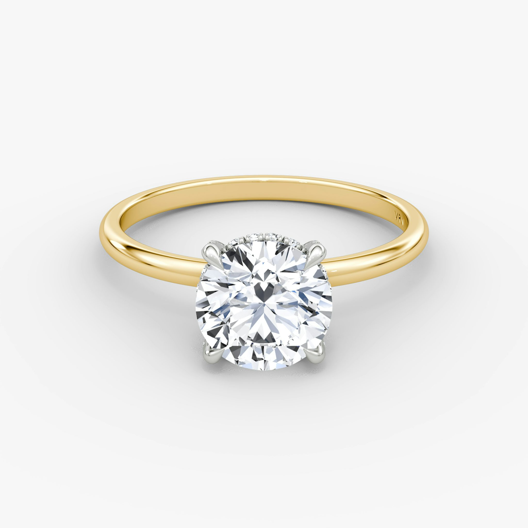 The Classic Hidden Halo | Round Brilliant | 18k | Yellow Gold and Platinum | bandAccent: Plain | bandWidth: standard | caratWeight: 1.0ct | prongStyle: Pavé | diamondOrientation: vertical