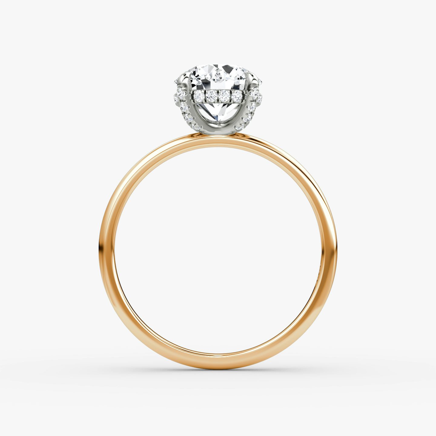 The Classic Hidden Halo | Round Brilliant | 14k | Rose Gold and Platinum | bandAccent: Plain | bandWidth: standard | caratWeight: 1.0ct | prongStyle: Pavé | diamondOrientation: vertical