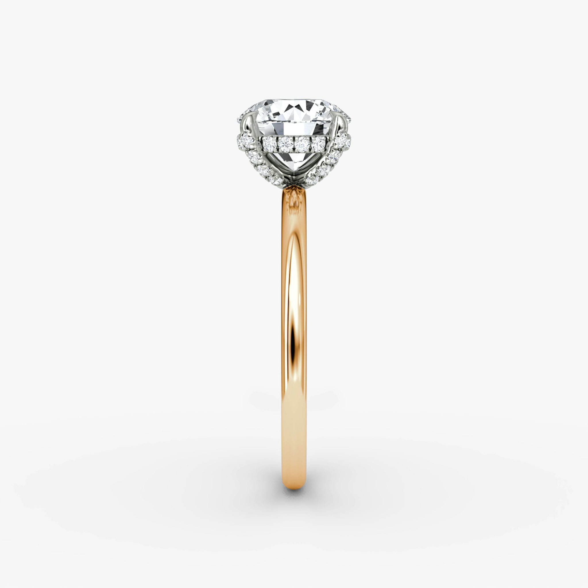 The Classic Hidden Halo | Round Brilliant | 14k | Rose Gold and Platinum | bandAccent: Plain | bandWidth: standard | caratWeight: 1.0ct | prongStyle: Pavé | diamondOrientation: vertical