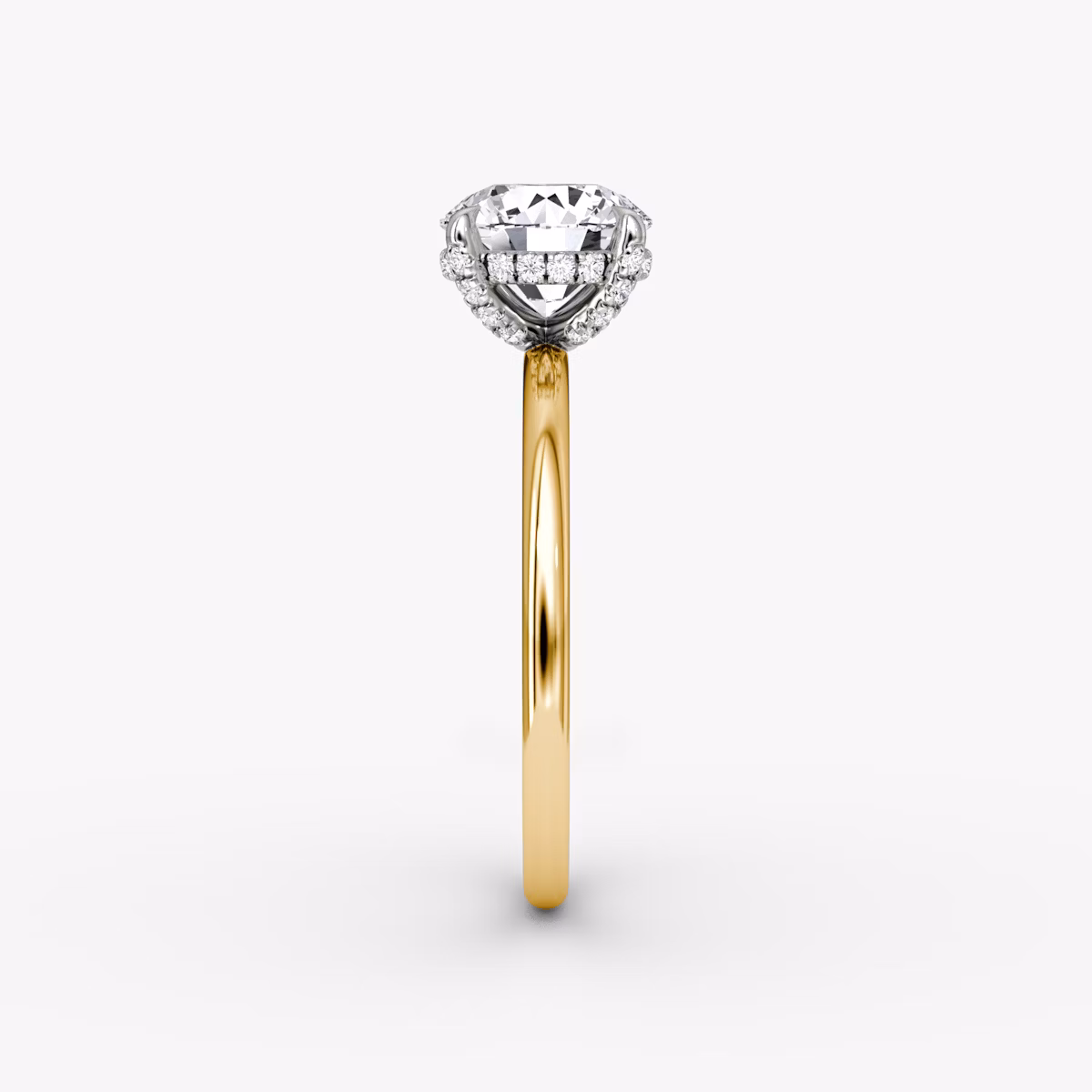The Classic Hidden Halo | Round Brilliant | 18k | Yellow Gold and Platinum | bandAccent: Plain | bandWidth: standard | caratWeight: other | prongStyle: Pavé | diamondOrientation: vertical
