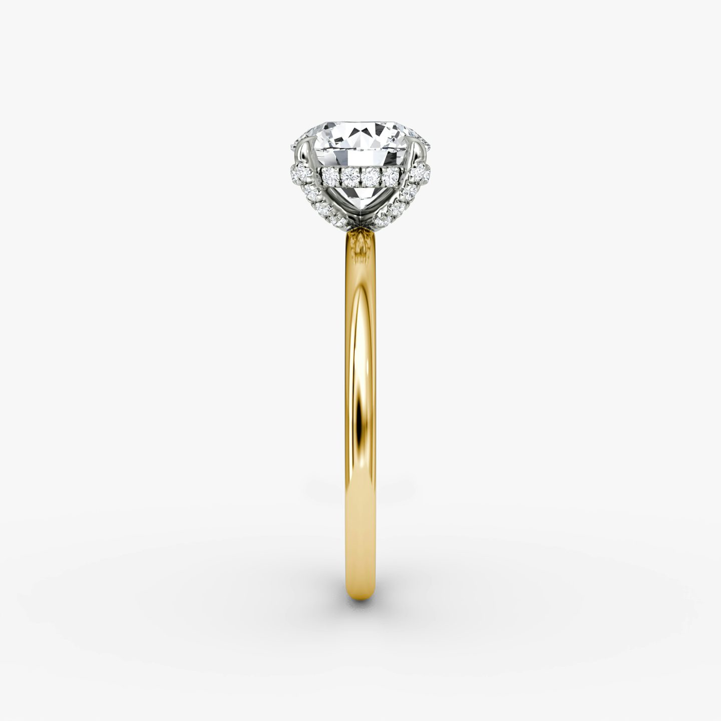 The Classic Hidden Halo | Round Brilliant | 18k | Yellow Gold and Platinum | bandAccent: Plain | bandWidth: standard | caratWeight: other | prongStyle: Pavé | diamondOrientation: vertical