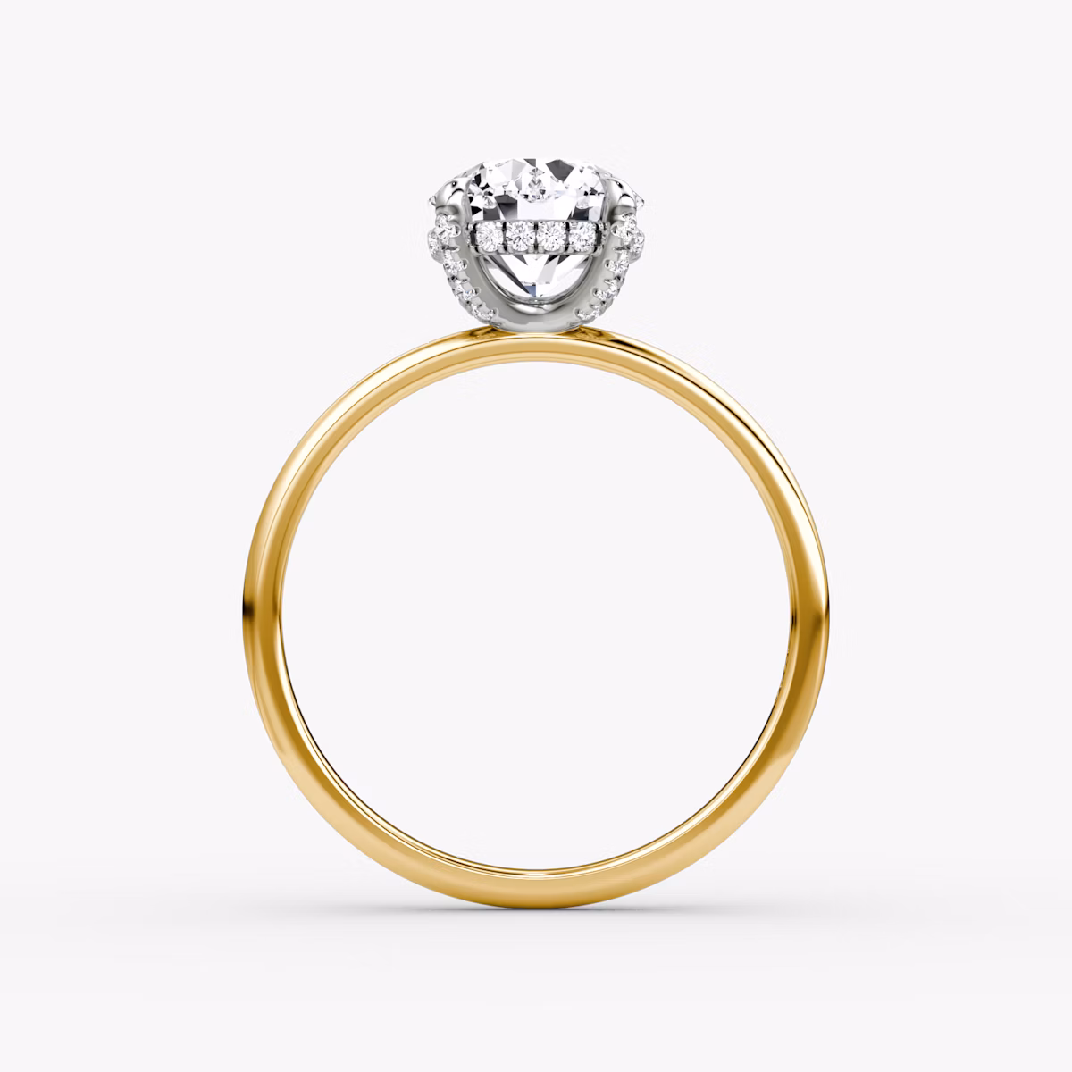 The Classic Hidden Halo | Round Brilliant | 18k | Yellow Gold and Platinum | bandAccent: Plain | bandWidth: standard | caratWeight: other | prongStyle: Pavé | diamondOrientation: vertical
