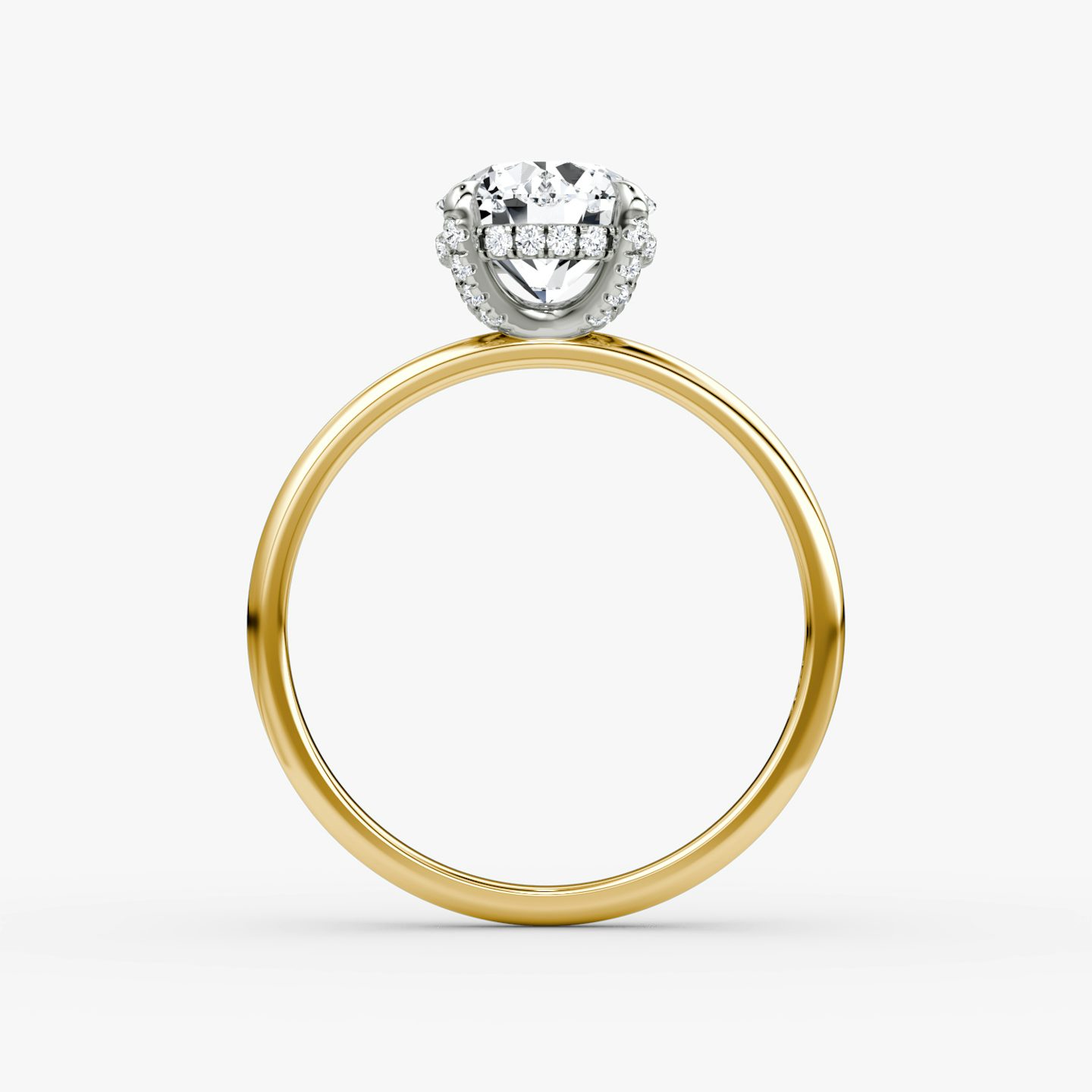 The Classic Hidden Halo | Round Brilliant | 18k | Yellow Gold and Platinum | bandAccent: Plain | bandWidth: standard | caratWeight: other | prongStyle: Pavé | diamondOrientation: vertical