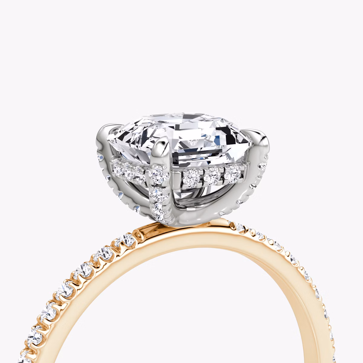 The Classic Hidden Halo | Asscher | 14k | Rose Gold and Platinum | bandAccent: Pavé | bandWidth: standard | prongStyle: Pavé | diamondOrientation: vertical | caratWeight: other