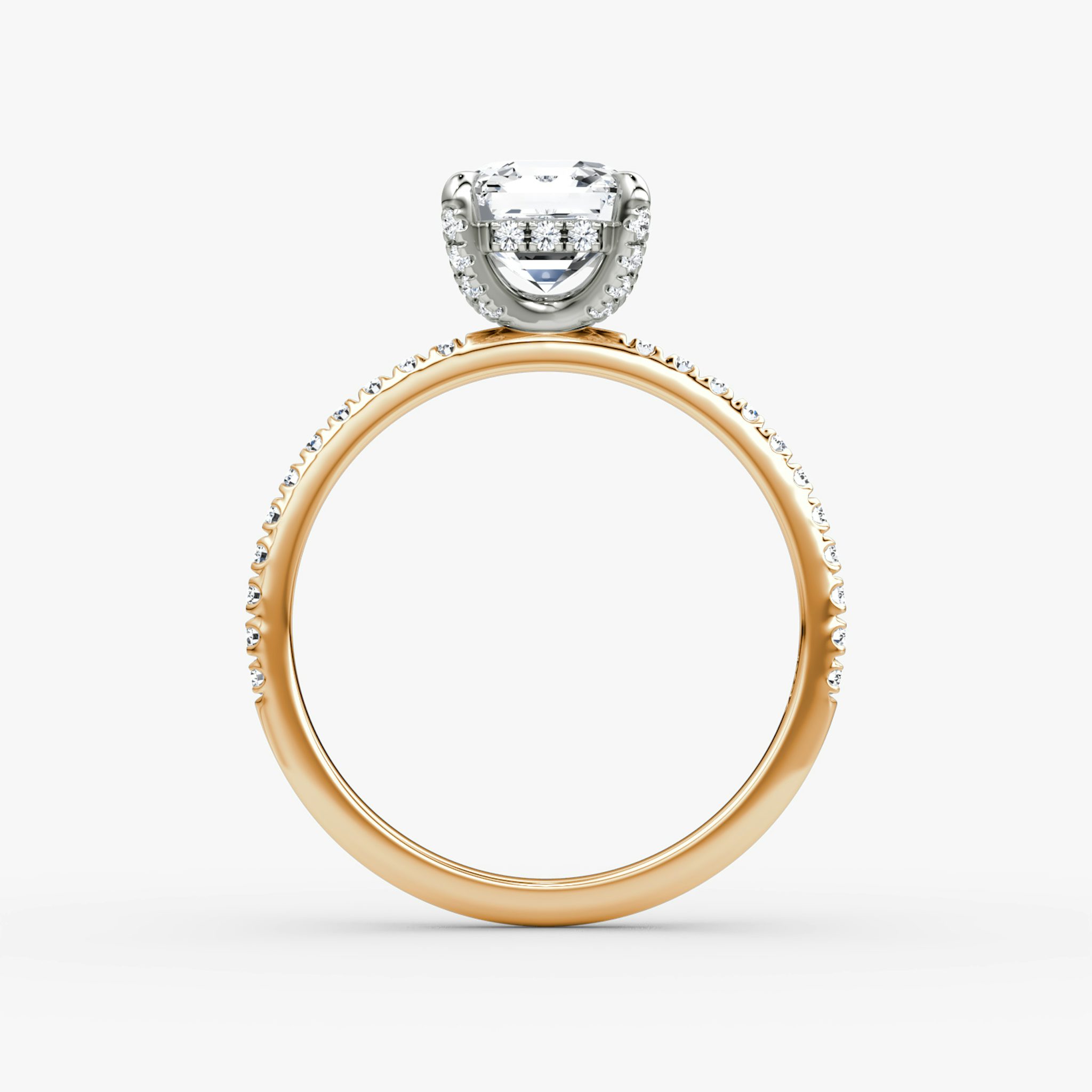 The Classic Hidden Halo | Asscher | 14k | Rose Gold and Platinum | bandAccent: Pavé | bandWidth: standard | prongStyle: Pavé | diamondOrientation: vertical | caratWeight: other
