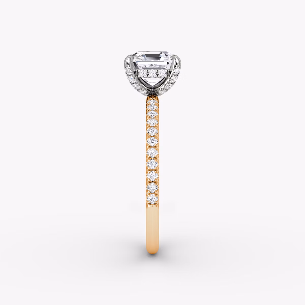 The Classic Hidden Halo | Asscher | 14k | Rose Gold and Platinum | bandAccent: Pavé | bandWidth: standard | prongStyle: Pavé | diamondOrientation: vertical | caratWeight: other