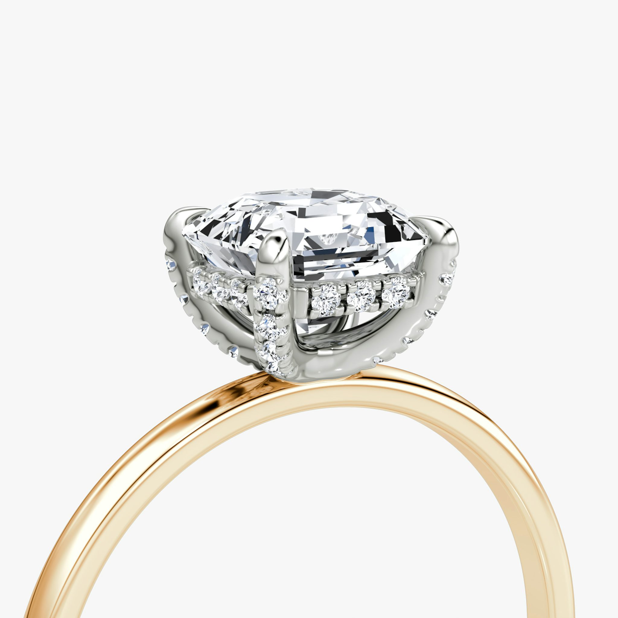 The Classic Hidden Halo | Asscher | 14k | Rose Gold and Platinum | bandAccent: Plain | bandWidth: standard | prongStyle: Pavé | diamondOrientation: vertical | caratWeight: other