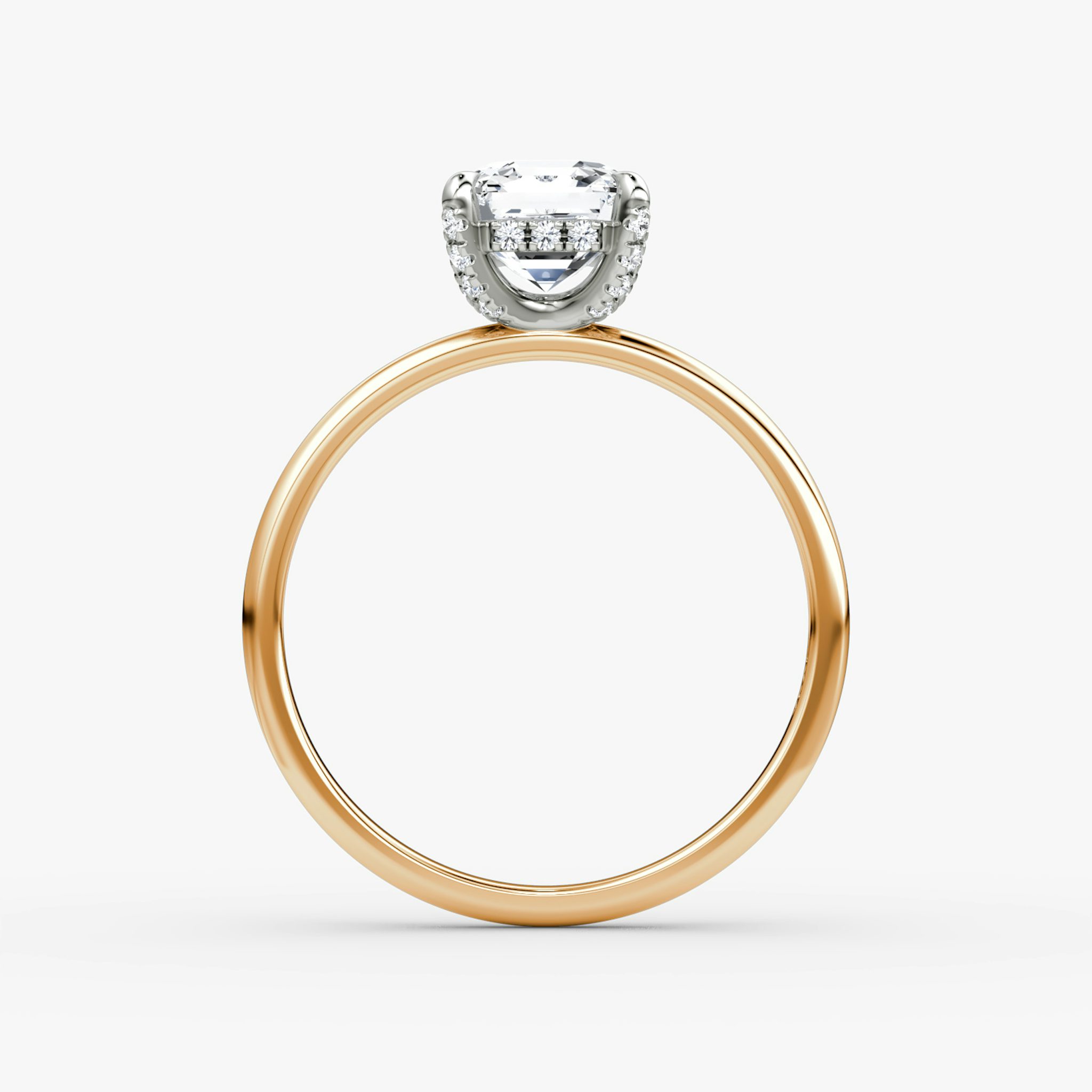 The Classic Hidden Halo | Asscher | 14k | Rose Gold and Platinum | bandAccent: Plain | bandWidth: standard | prongStyle: Pavé | diamondOrientation: vertical | caratWeight: other