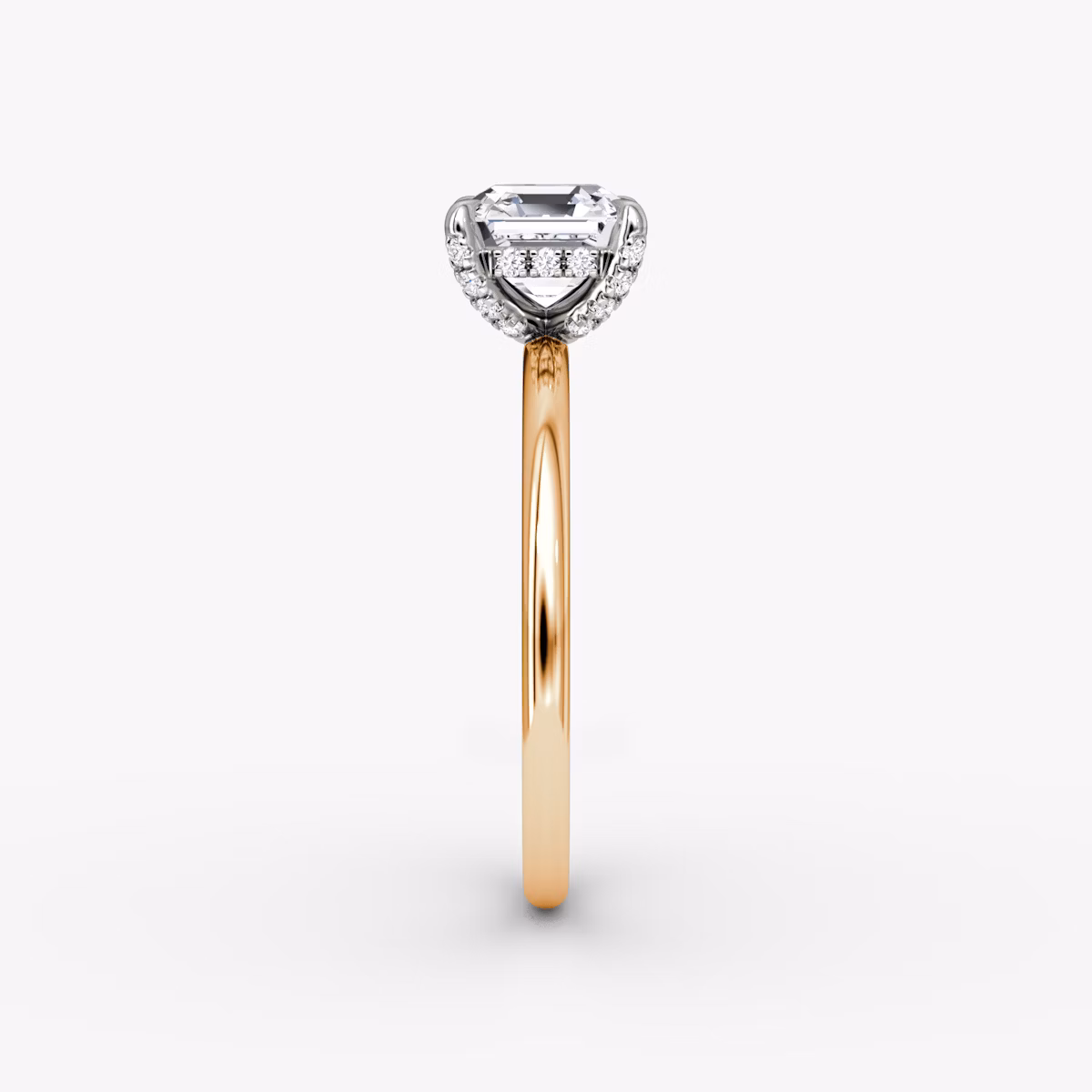 The Classic Hidden Halo | Asscher | 14k | Rose Gold and Platinum | bandAccent: Plain | bandWidth: standard | prongStyle: Pavé | diamondOrientation: vertical | caratWeight: other