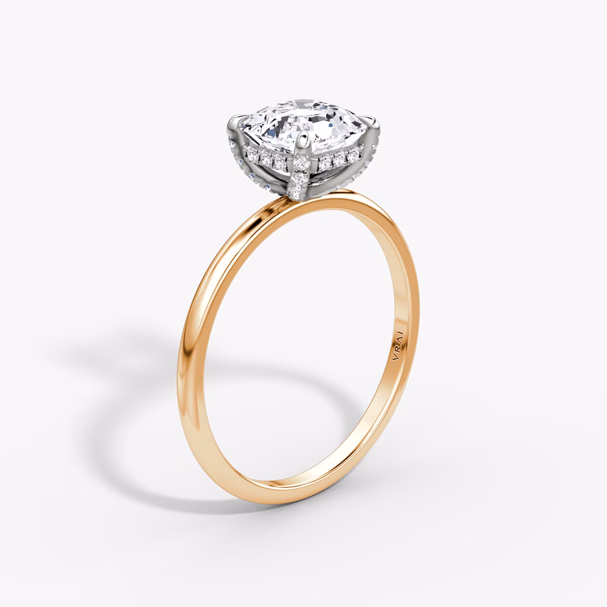 The Classic Hidden Halo | Asscher | 14k | Rose Gold and Platinum | bandAccent: Plain | bandWidth: standard | prongStyle: Pavé | diamondOrientation: vertical | caratWeight: other