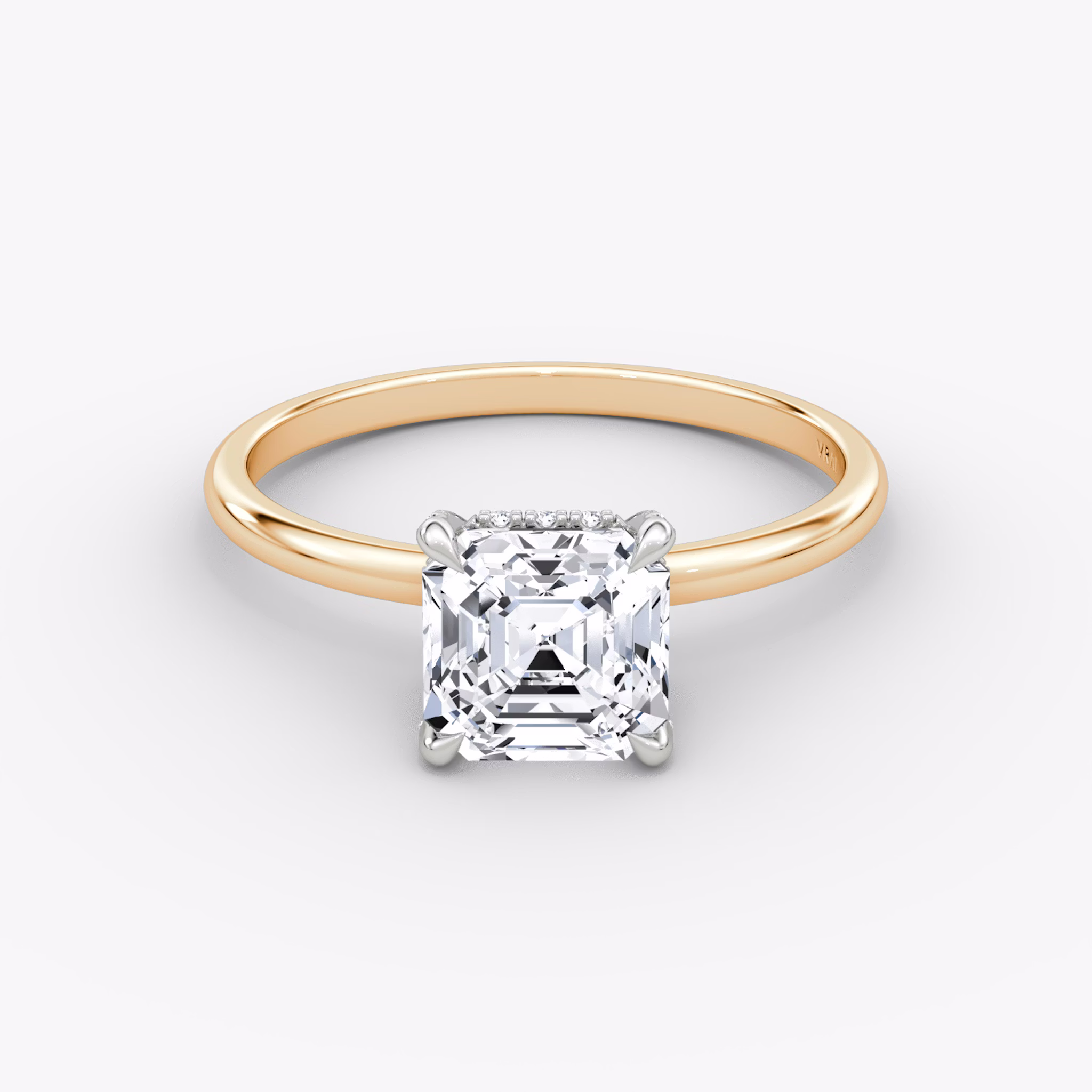 The Classic Hidden Halo | Asscher | 14k | Rose Gold and Platinum | bandAccent: Plain | bandWidth: standard | prongStyle: Pavé | diamondOrientation: vertical | caratWeight: other