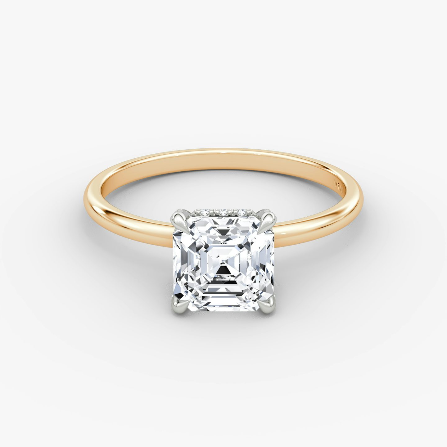 The Classic Hidden Halo | Asscher | 14k | Rose Gold and Platinum | bandAccent: Plain | bandWidth: standard | prongStyle: Pavé | diamondOrientation: vertical | caratWeight: other