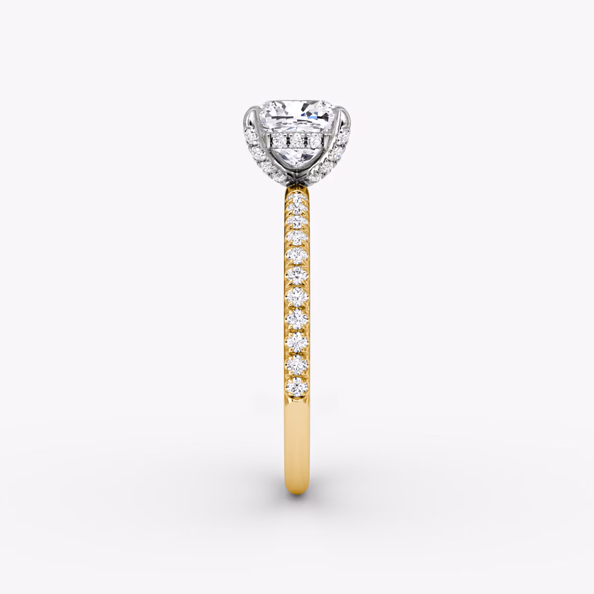 The Classic Hidden Halo | Cushion | 18k | Yellow Gold and Platinum | bandAccent: Pavé | bandWidth: standard | prongStyle: Pavé | diamondOrientation: vertical | caratWeight: other
