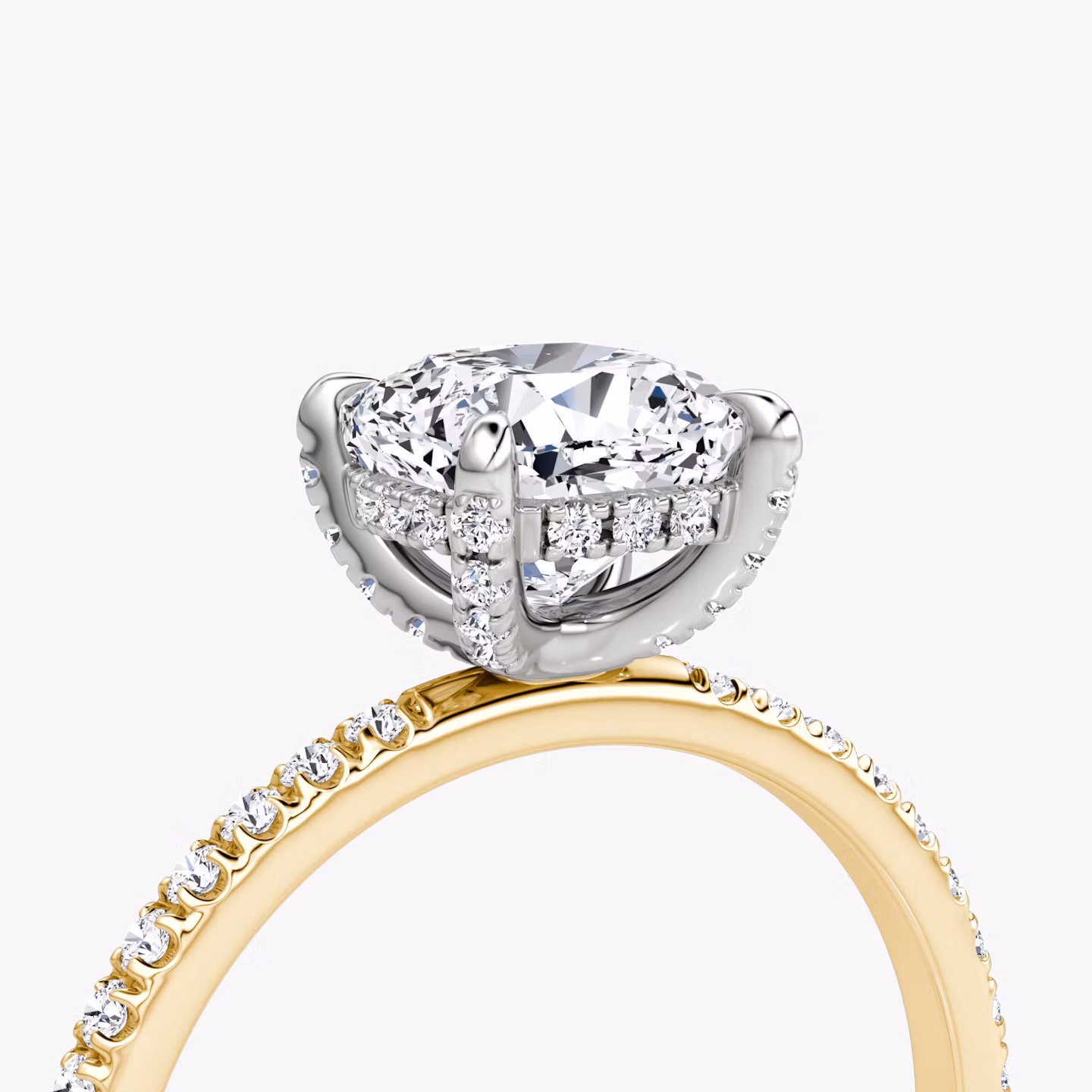 The Classic Hidden Halo | Cushion | 18k | Yellow Gold and Platinum | bandAccent: Pavé | bandWidth: standard | prongStyle: Pavé | diamondOrientation: vertical | caratWeight: other