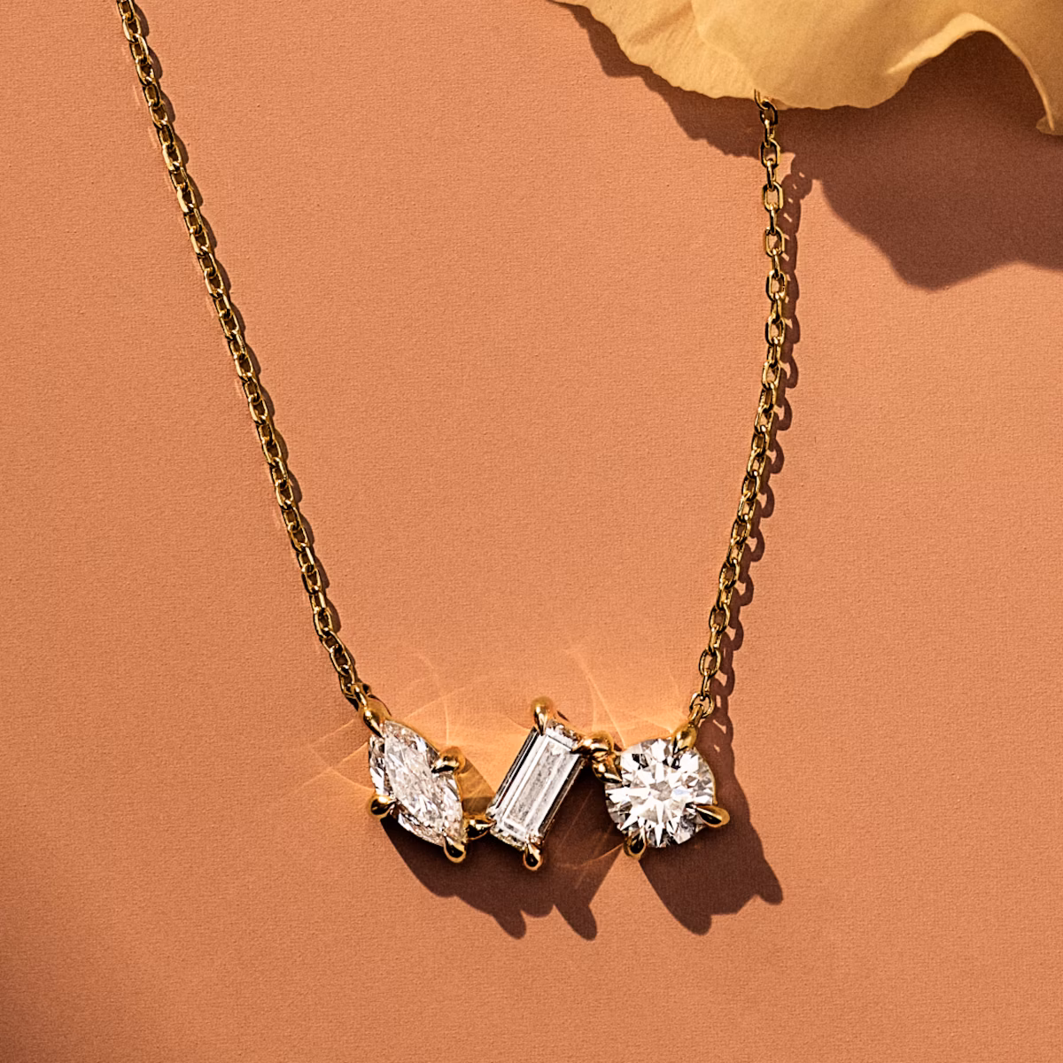 Orion Necklace | Round Brilliant, Baguette and Marquise | 14k | Yellow Gold | diamondSize: petite | chainLength: 16-18